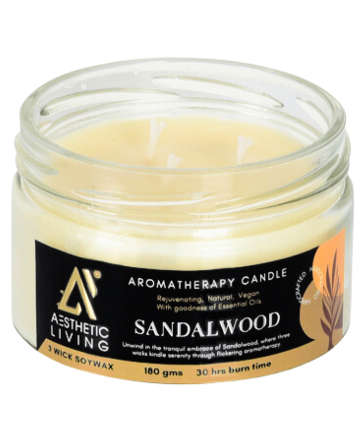 Aesthetic Living 3 wick Sandalwood Soywax Candle 180 g-picture-24