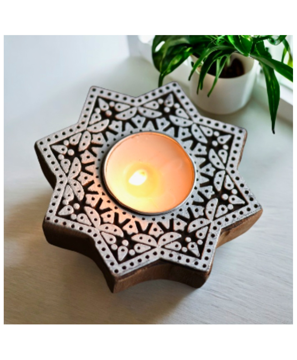 Aesthetic Living Sitara Wooden T- Light Holder with a pack of 6 soywax t light candles 350 g-picture-34