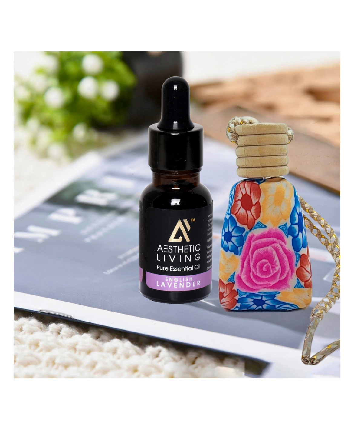 Aesthetic Living  Car Aromatizer Diffuser Bottle with English Lavender Essential Oil - 15ml-image-23