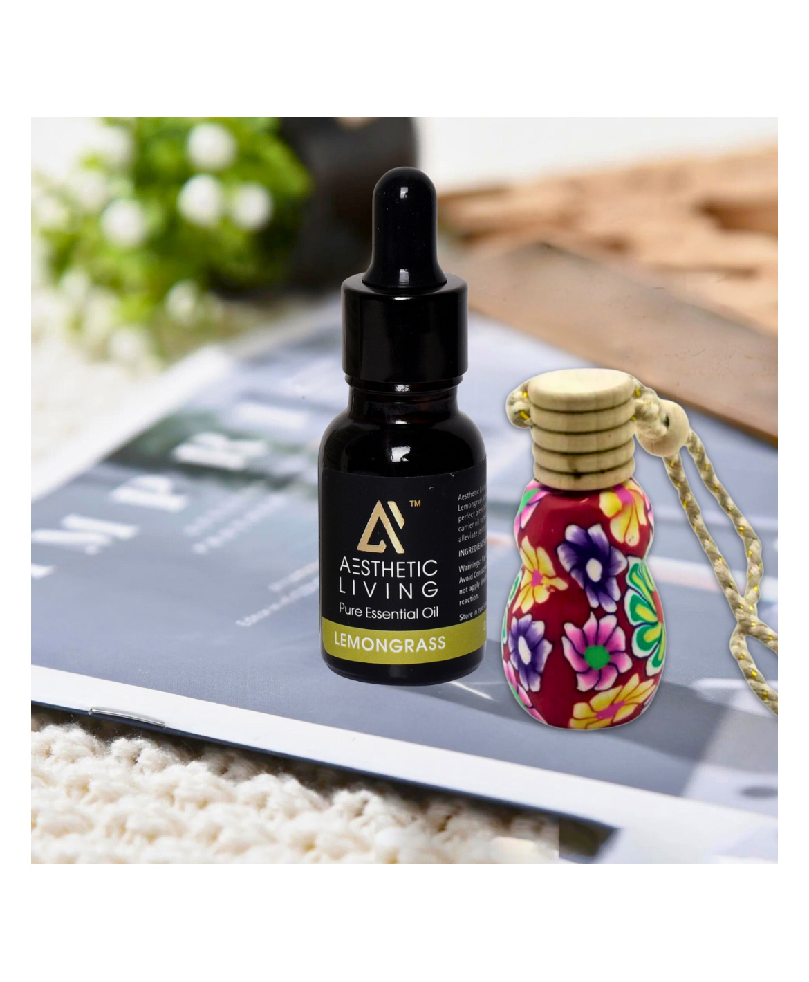 Aesthetic Living Car Aromatizer/ Diffuser Bottle with Lemongrass Essential Oil - 15ml-picture-32