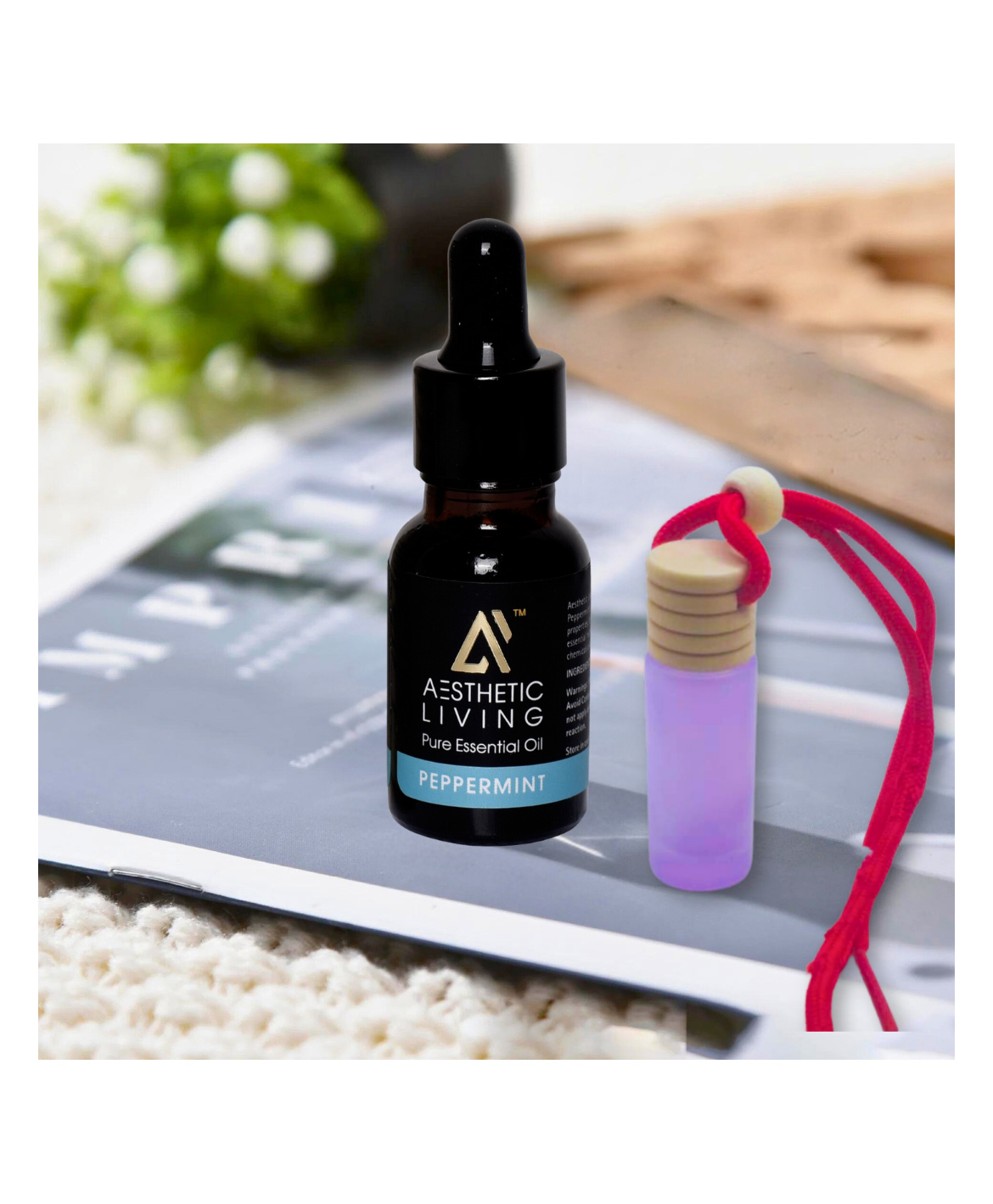 Aesthetic Living Car Aromatizer Diffuser Bottle with Peppermint Essential Oil - 6 ml Essential oil 15 ml-picture-15