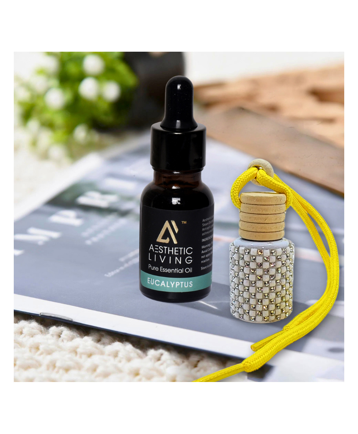 Aesthetic Living Car Aromatizer Diffuser Bottle with Eucalyptus Essential Oil(Studded bottle -12ml)-image-6