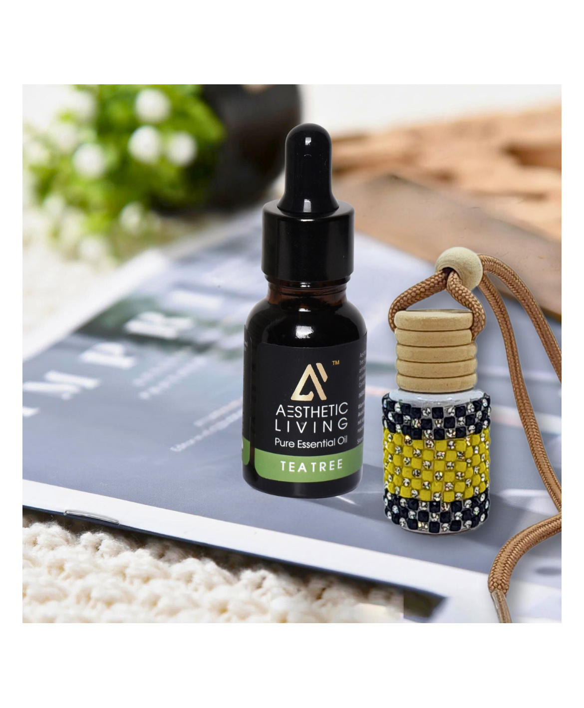 Aesthetic Living Car Aromatizer Diffuser Bottle with Tea Tree Essential Oil(Studded bottle -12ml)-image-33