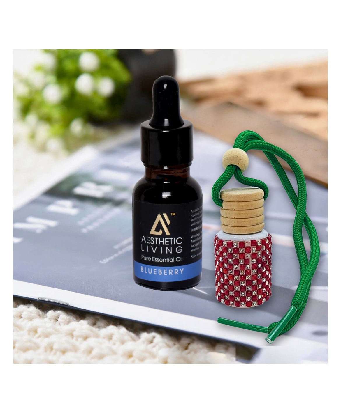 Aesthetic Living Car Aromatizer Diffuser Bottle with Blue Berry Essential Oil(Studded bottle -12ml)-picture-12