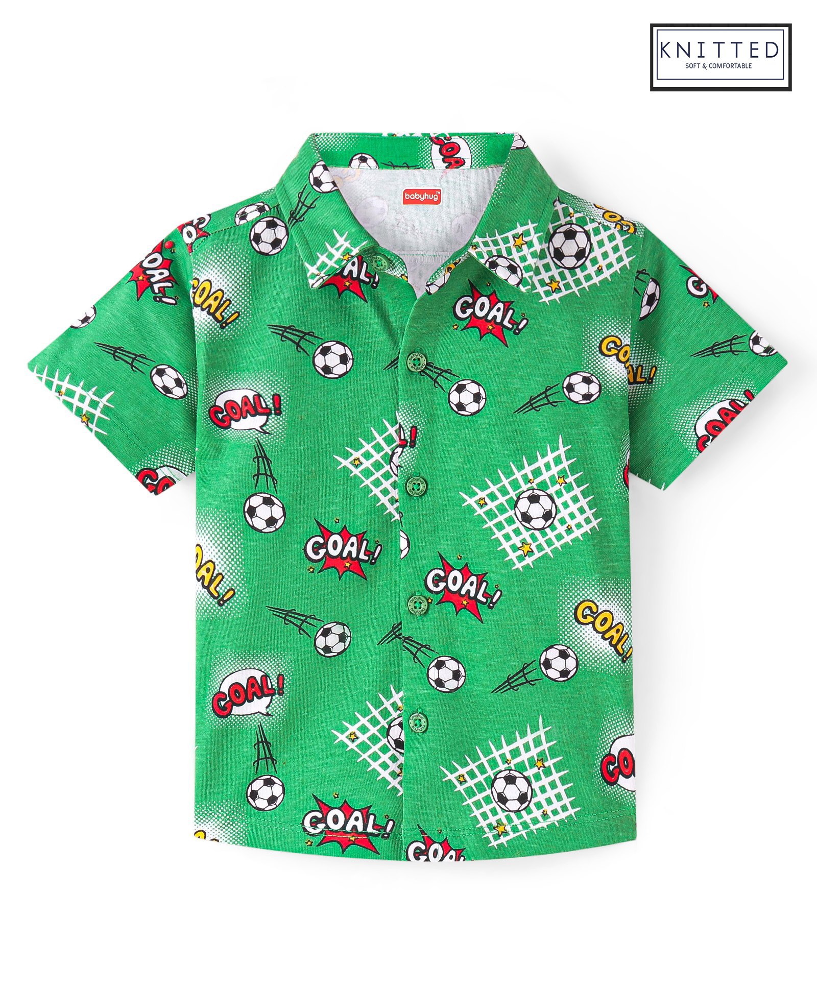 Babyhug Cotton Knit Half Sleeves Soccer Printed Regular Shirt - Green-picture-26