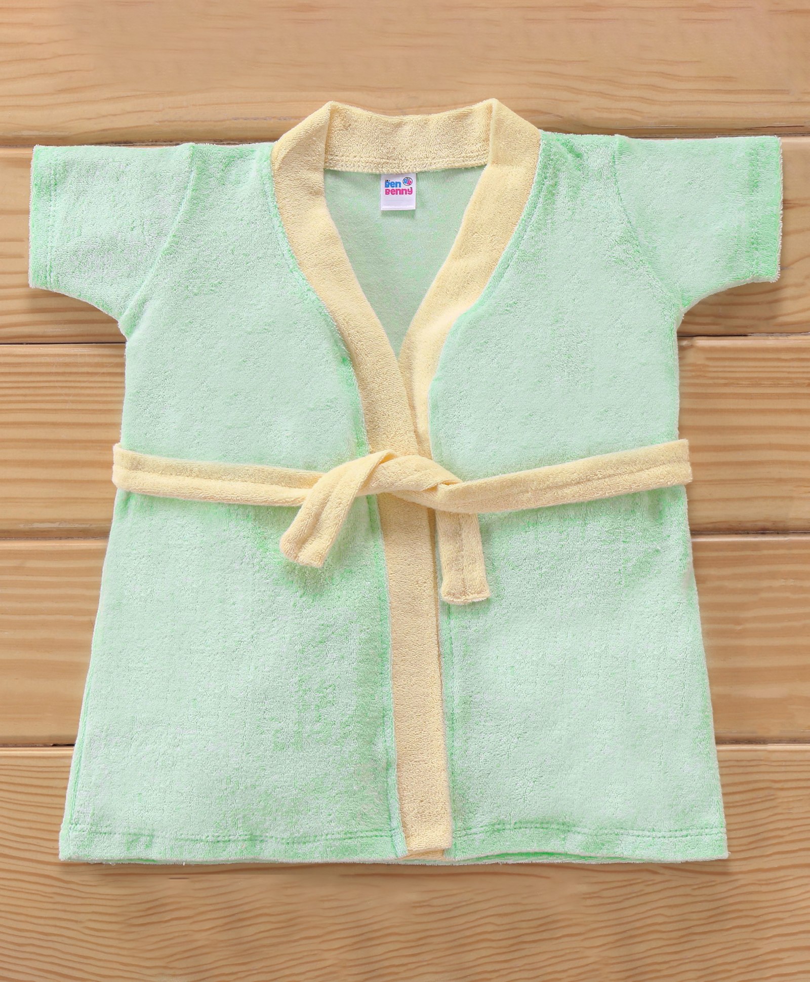 Ben Benny Half Sleeves Solid Colour Bath Robe- Green-picture-15