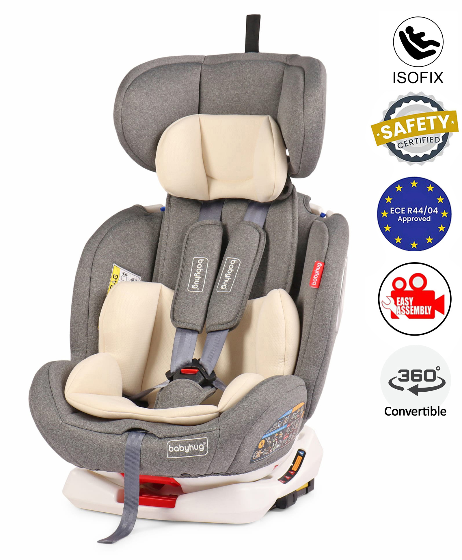 Kids Convertible & 360 Degree Rotating Isofix Car Seat - Beige Grey