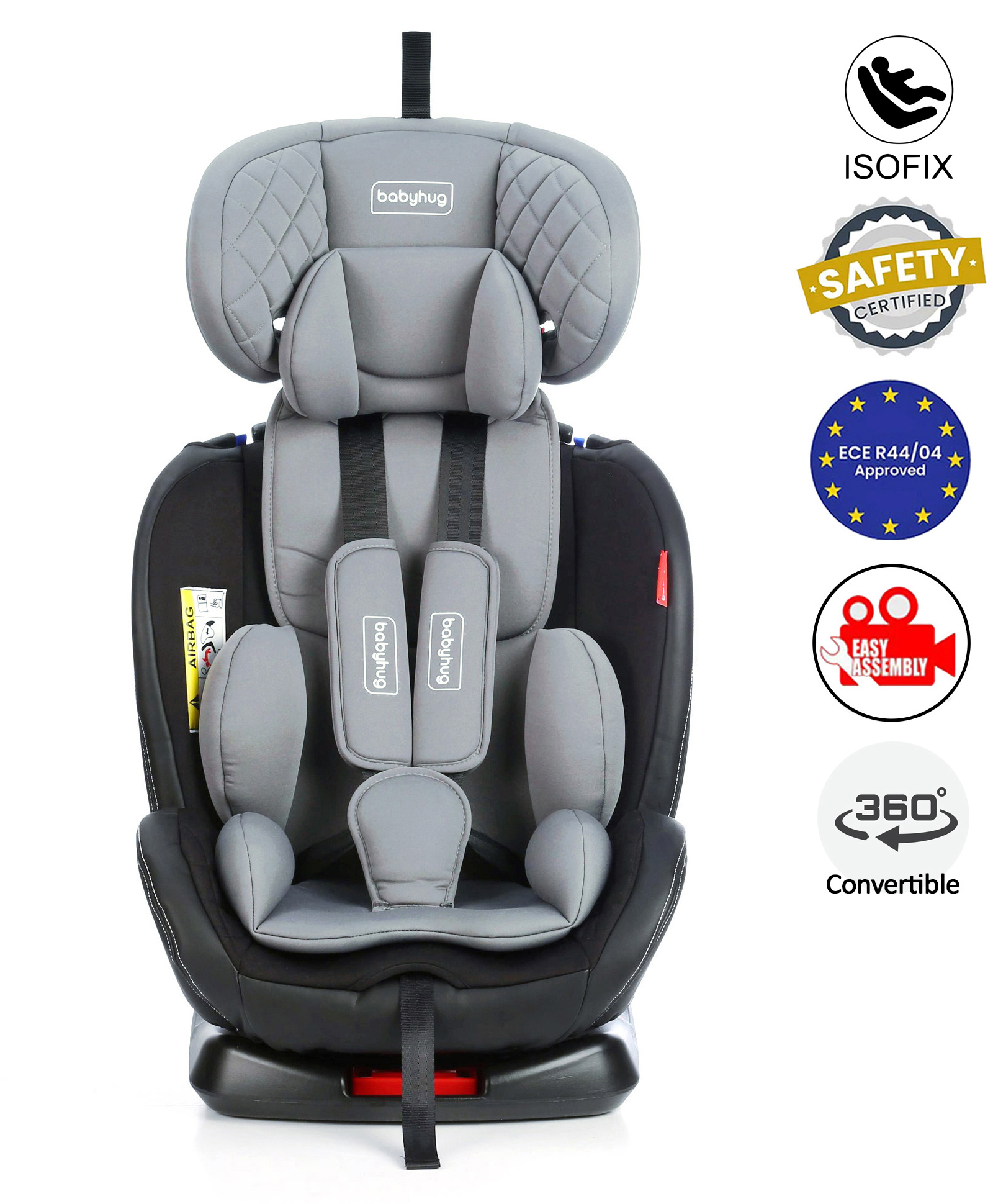 Babyhug Kids Convertible & 360 Degree Rotating Isofix Car Seat - Black Grey
