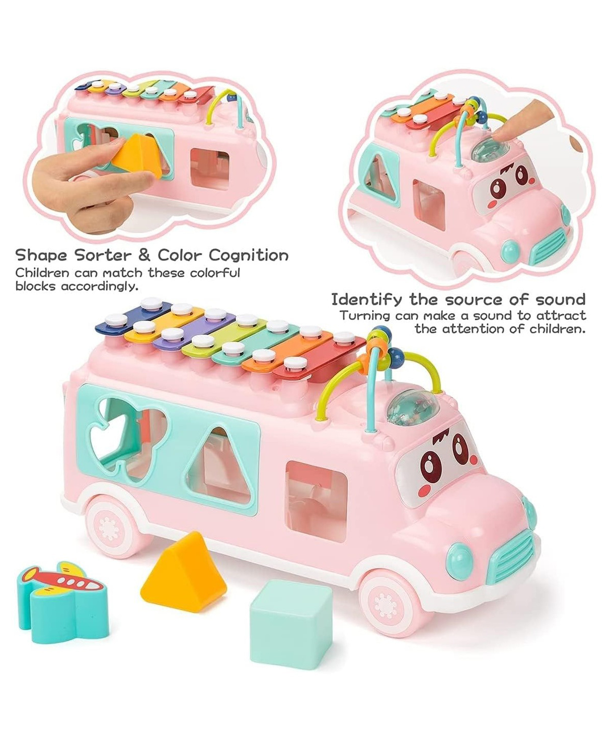 YAMAMA Music Xylophone Bus With Educational Shape Sorter Toys For Kids And Babies Color May Vary-image-0