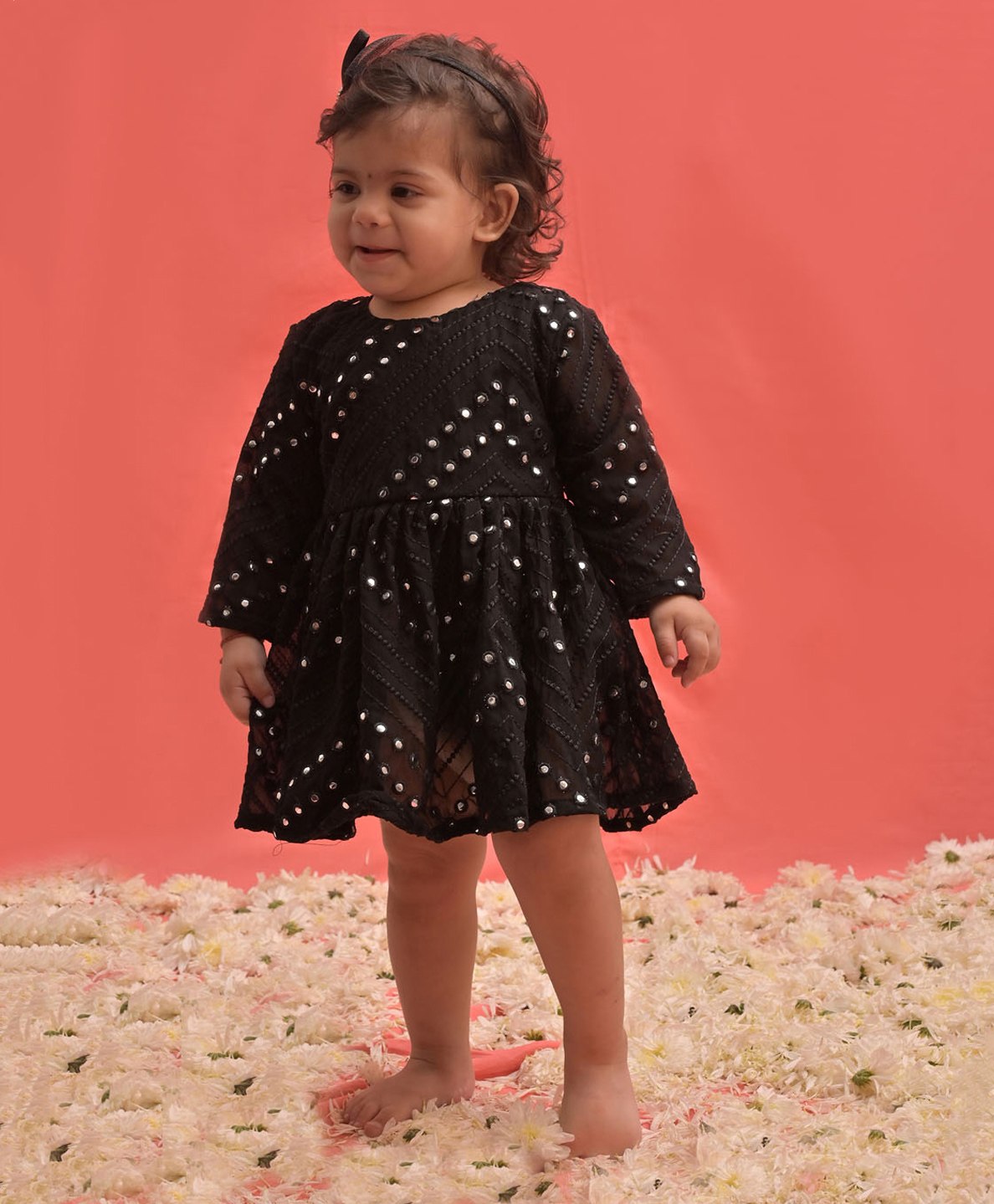 Vastramay Full Sleeves Mirror Work Embellished & Embroidered Fit & Flare Ethnic Dress - Black-image-28