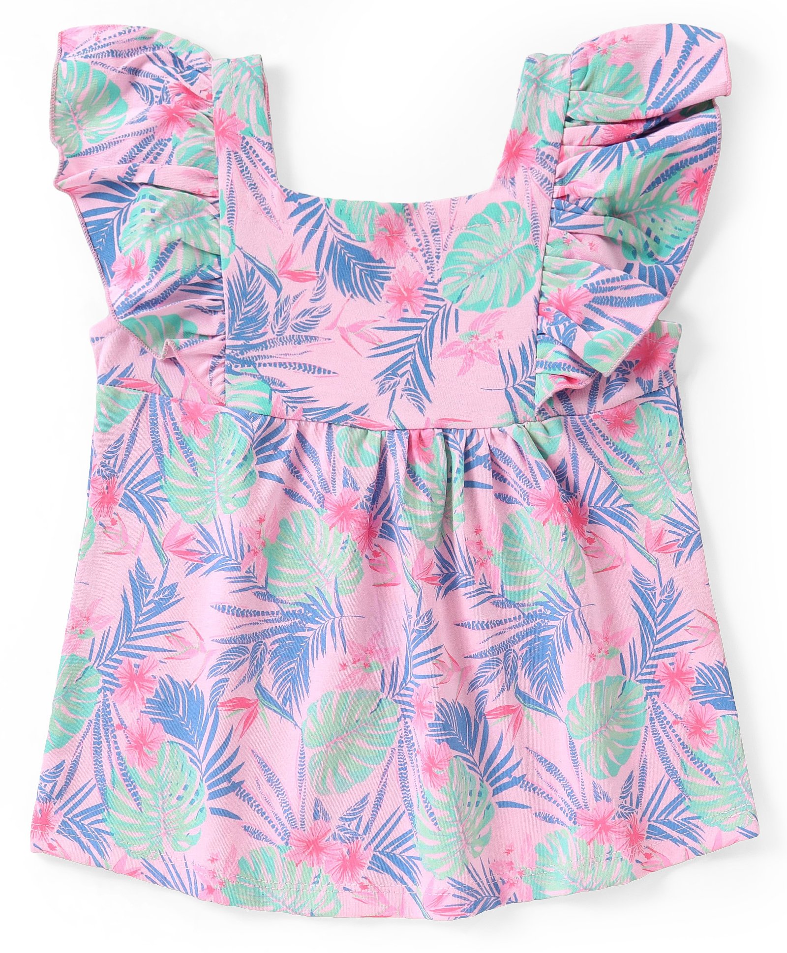 Babyhug 100% Cotton Knit Frill Sleeves Top with Tropical Theme & Frill Detailing- Pink-image-38