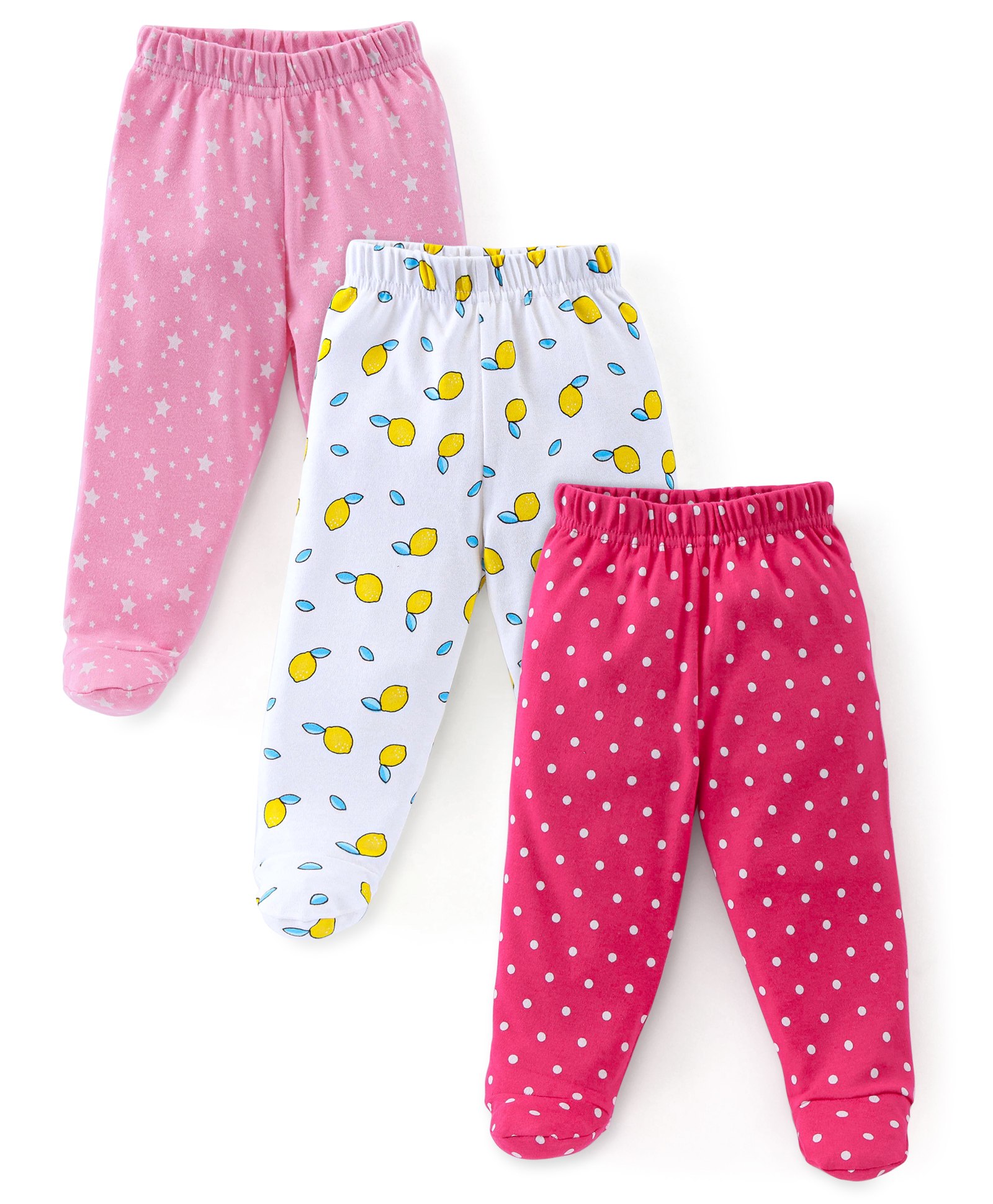 Babyhug Cotton Knit Footed Bootie Legging With Star & Lemon Print Pack of 3  - Red White & Pink-picture-19