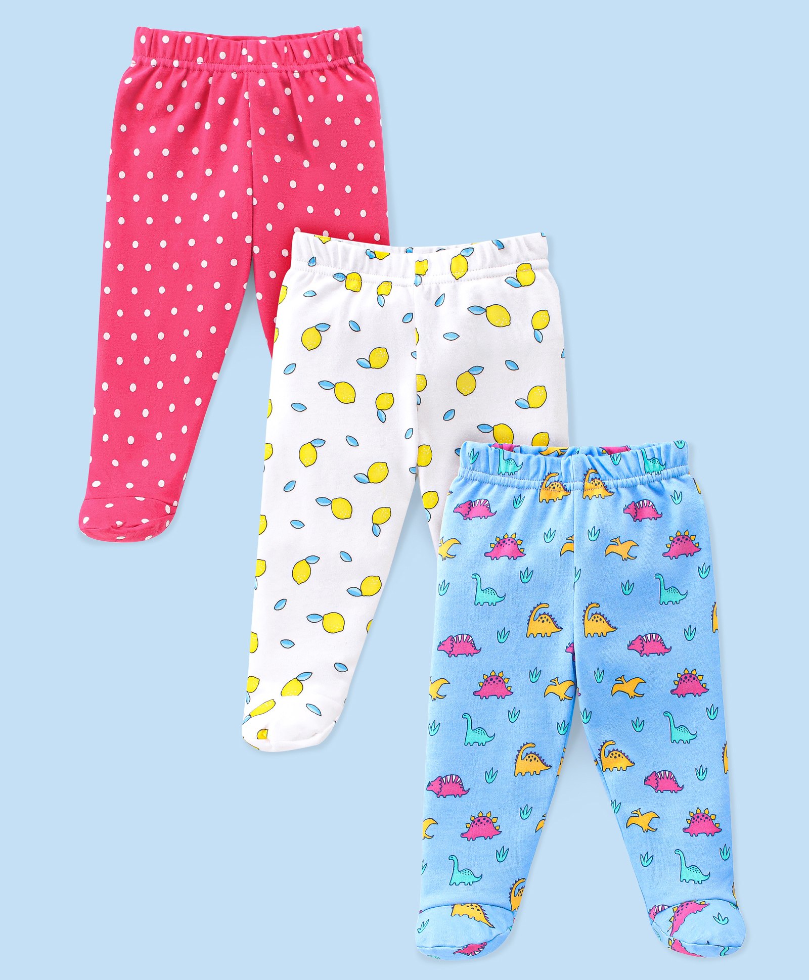 Babyhug Cotton Interlock Knit Bootie Legging Dino Print Pack of 3 - Multicolor-picture-27