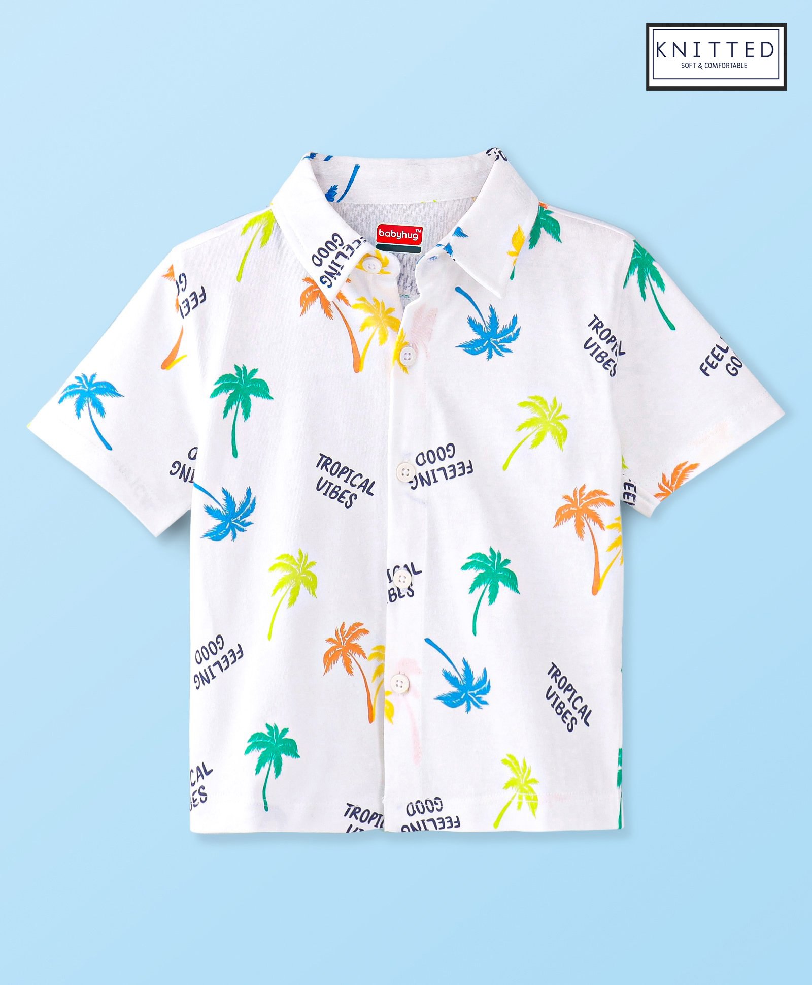 Babyhug 100% Cotton Knit Half Sleeves Shirt Palm Tree  Print - White-image-26