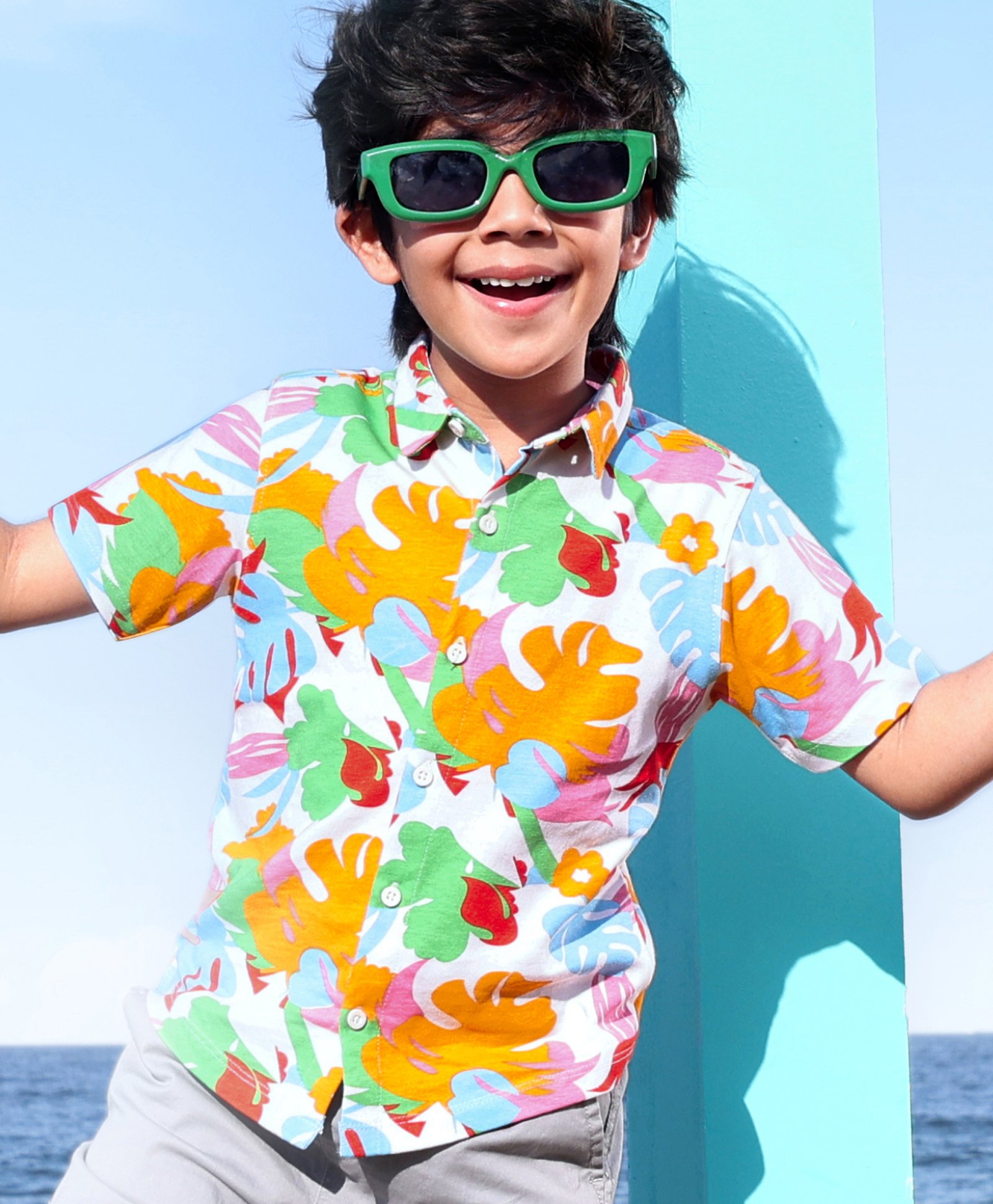 Babyhug Cotton Knit  Half Sleeves Shirt  Leaf Print- Multicolour-picture-27