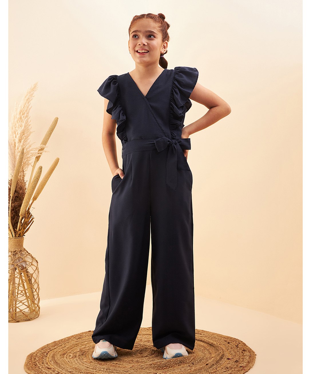 Cherry & Jerry Frill Sleeves Solid   Jumpsuit - Navy Blue-picture-10