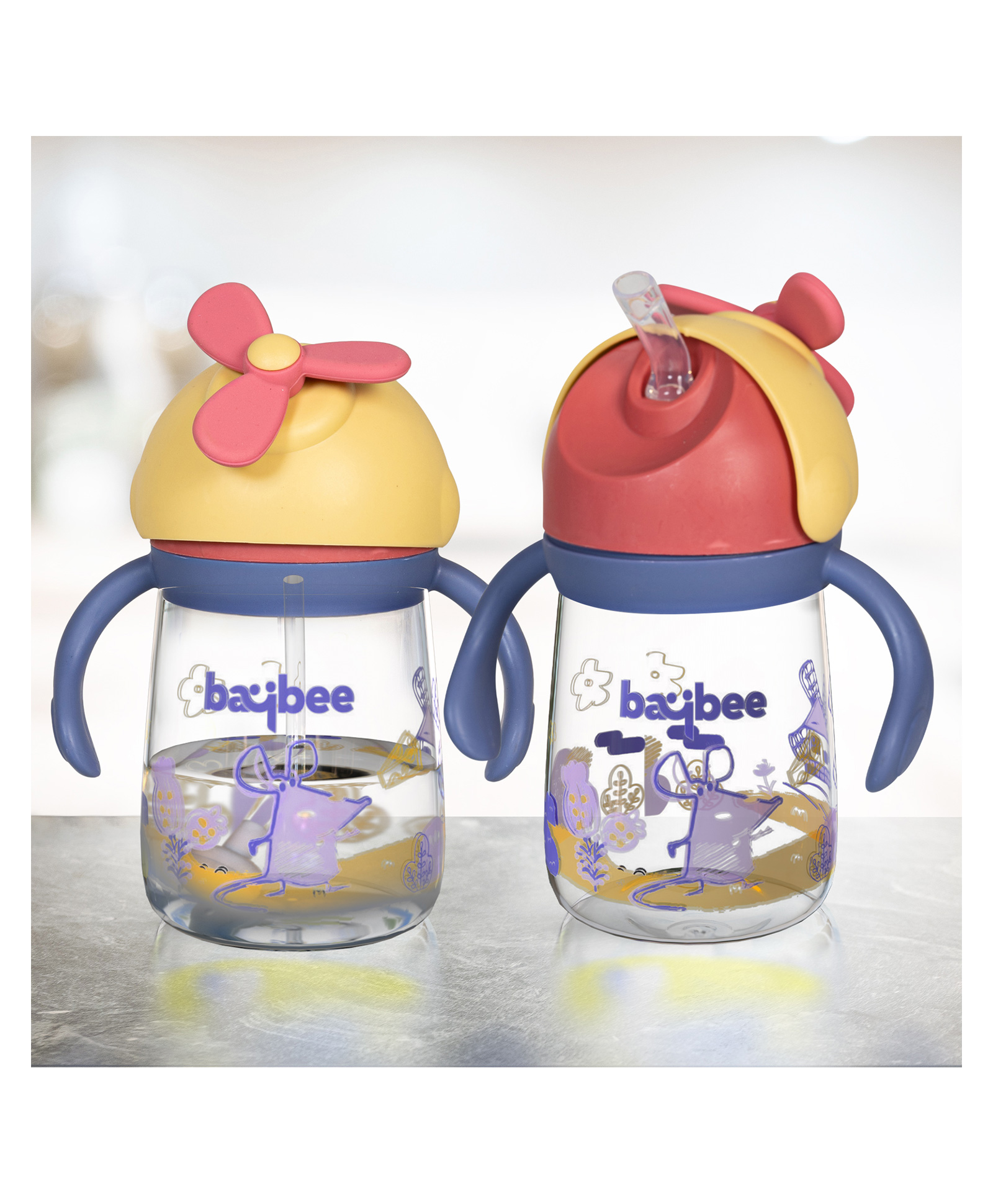 Baybee Daffodil 330 ml Baby Sipper Bottle for Kids Anti Spill Sipper Cup with Soft Silicone Straw with Handle & Rotating Fan - (Pink)-image-12