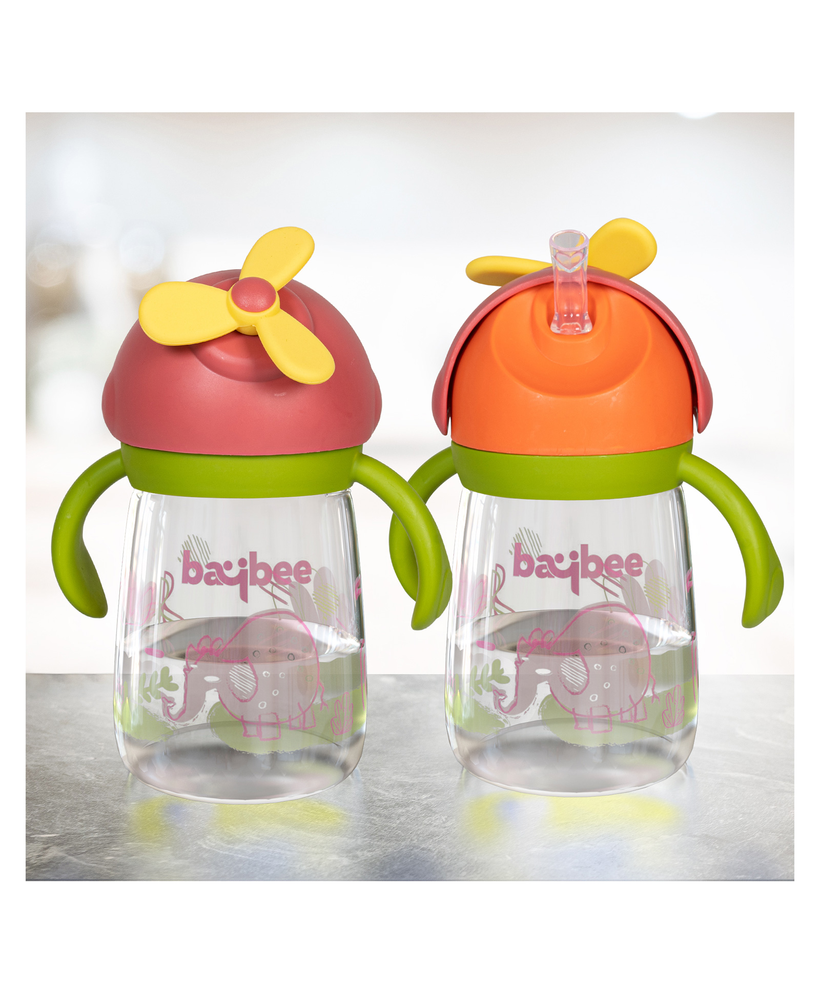 Baybee Daffodil 330 ml Baby Sipper Bottle for Kids Anti Spill Sipper Cup with Soft Silicone Straw with Handle & Rotating Fan - (Orange)-picture-27