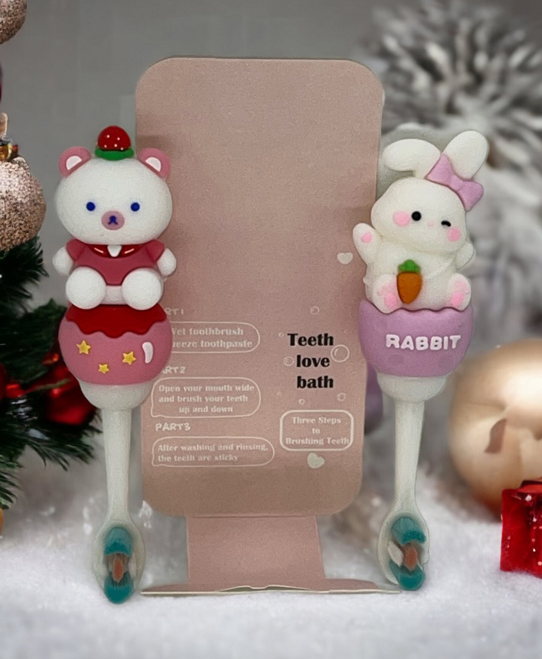 SKB Cute Teddy & Bunny Soft Tooth Brush - Pink & White-picture-24