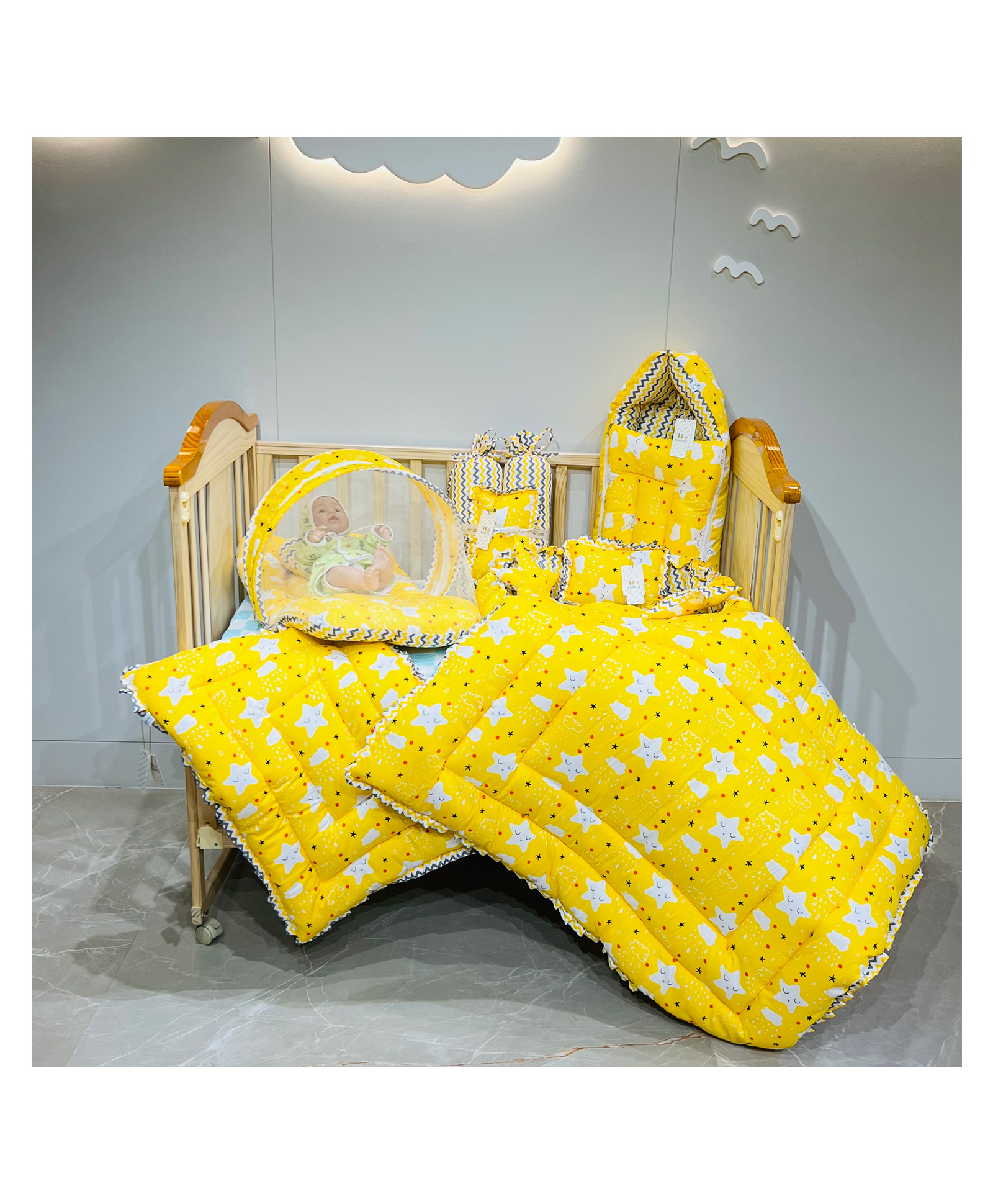 Fareto Complete Bedding Set essentials Combo For Baby - Cloud Yellow-picture-25