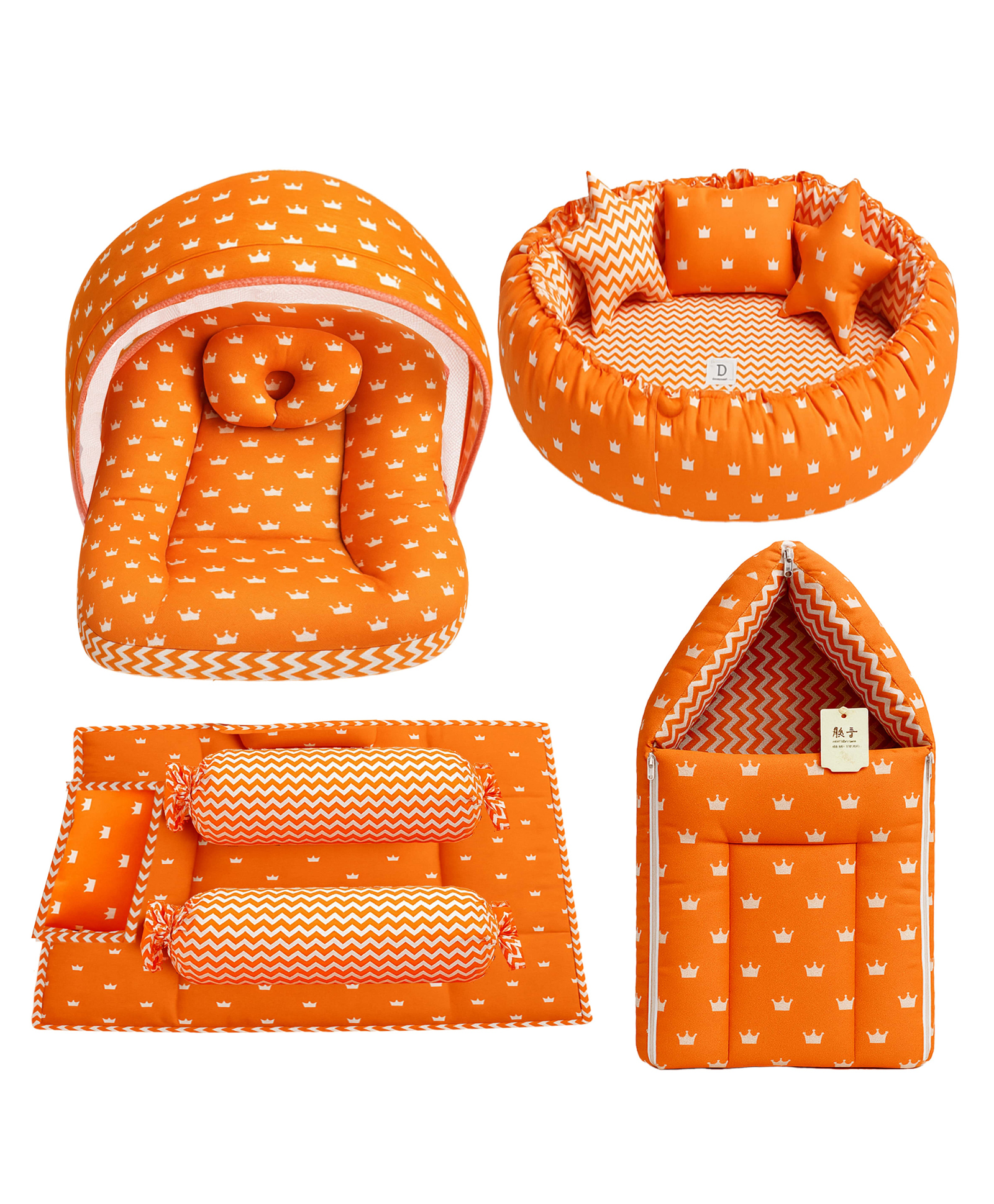 Fareto New Born Baby Full Bedding Set Combo - Crown Orange-picture-38