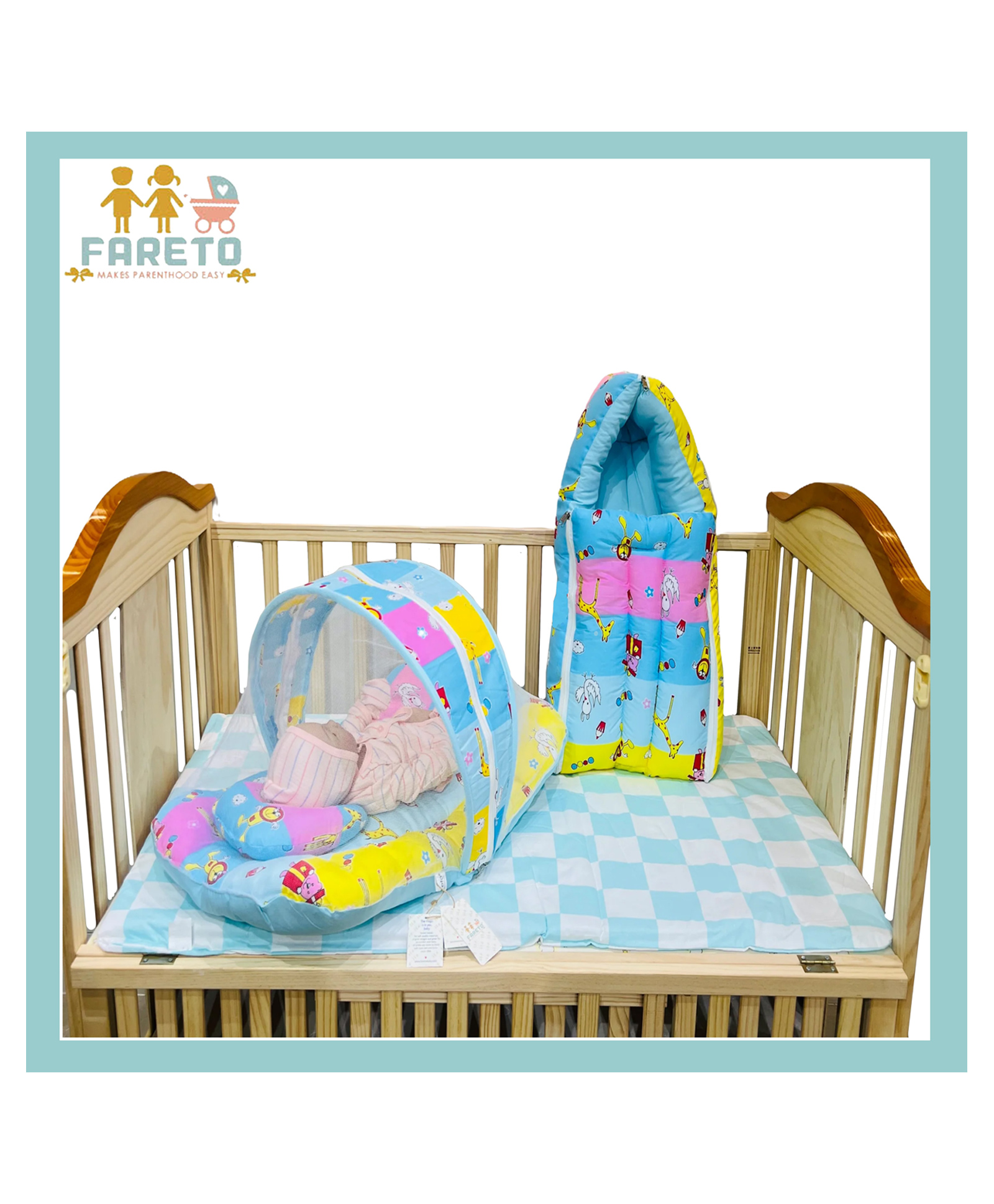 Fareto New Born Baby Premium Quality Net bed & Sleeping Bag - Blue-picture-37
