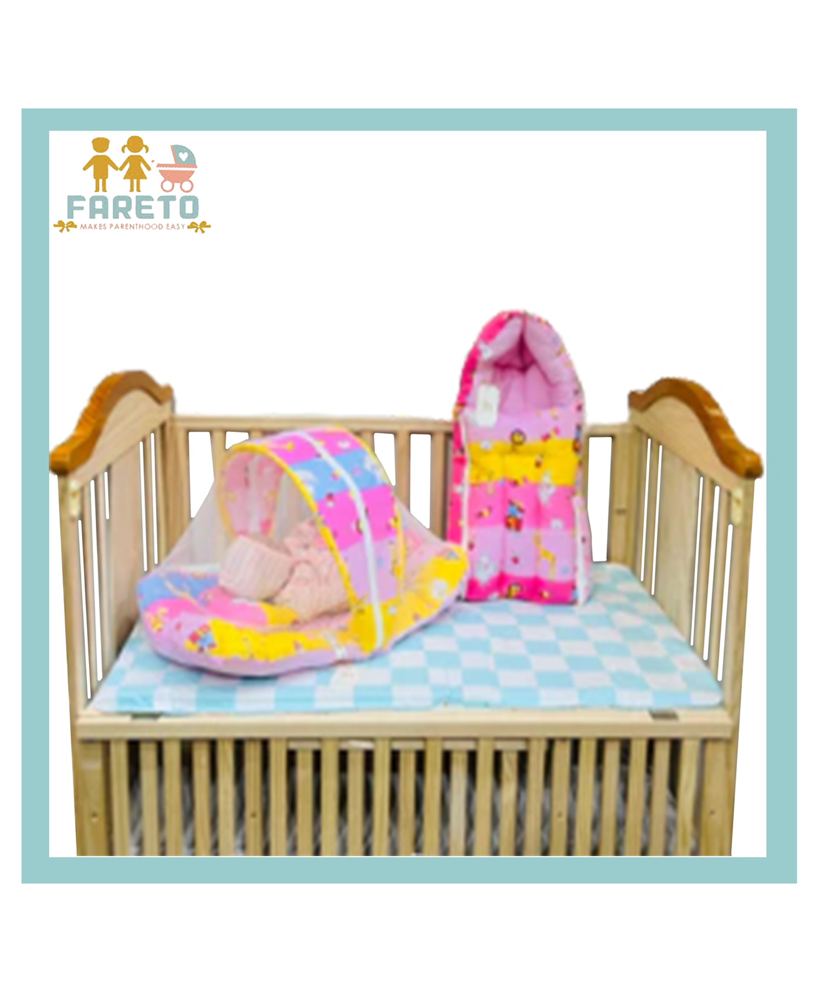 Fareto New Born Baby Premium Quality Net bed & Sleeping Bag - Pink-image-43