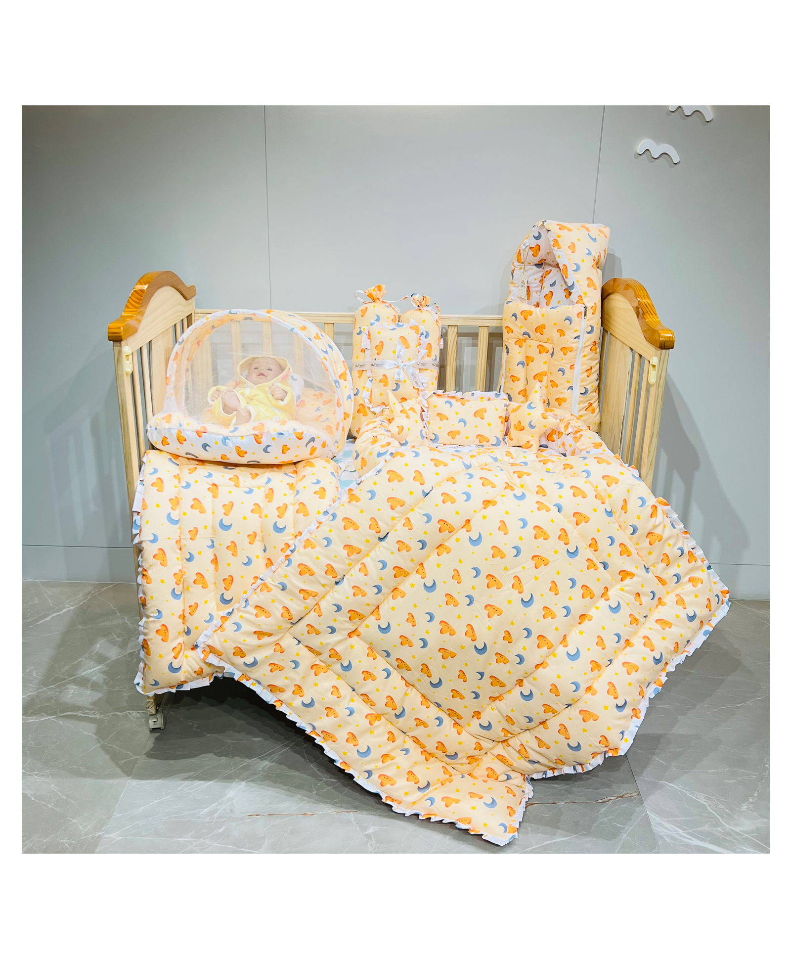 Fareto New Born Baby Full Bedding Set Combo - Cloud Orange-picture-13