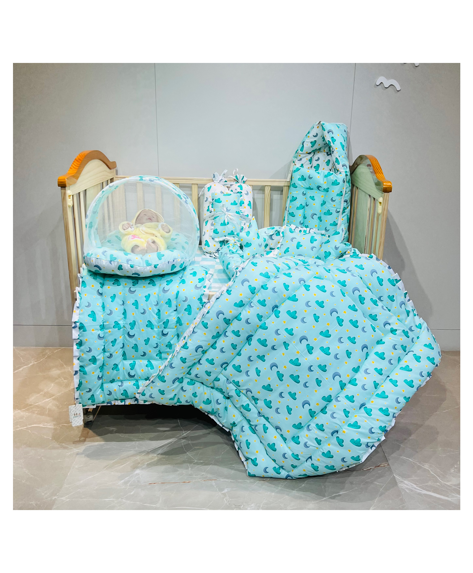 Fareto New Born Baby Full Bedding Set Combo Cloud - Pista  Green-picture-17