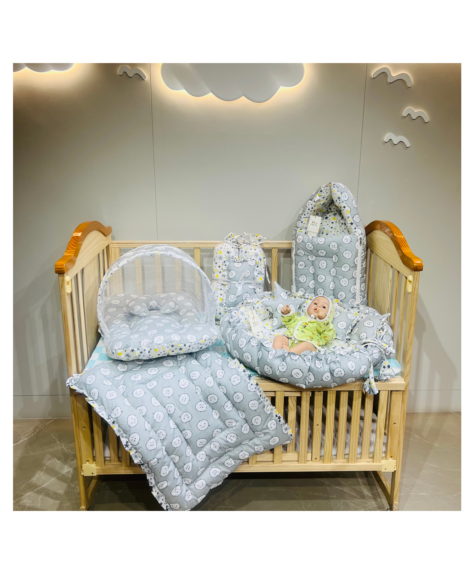 Fareto New Born Baby Full Bedding Set Combo Ship - Grey-image-49