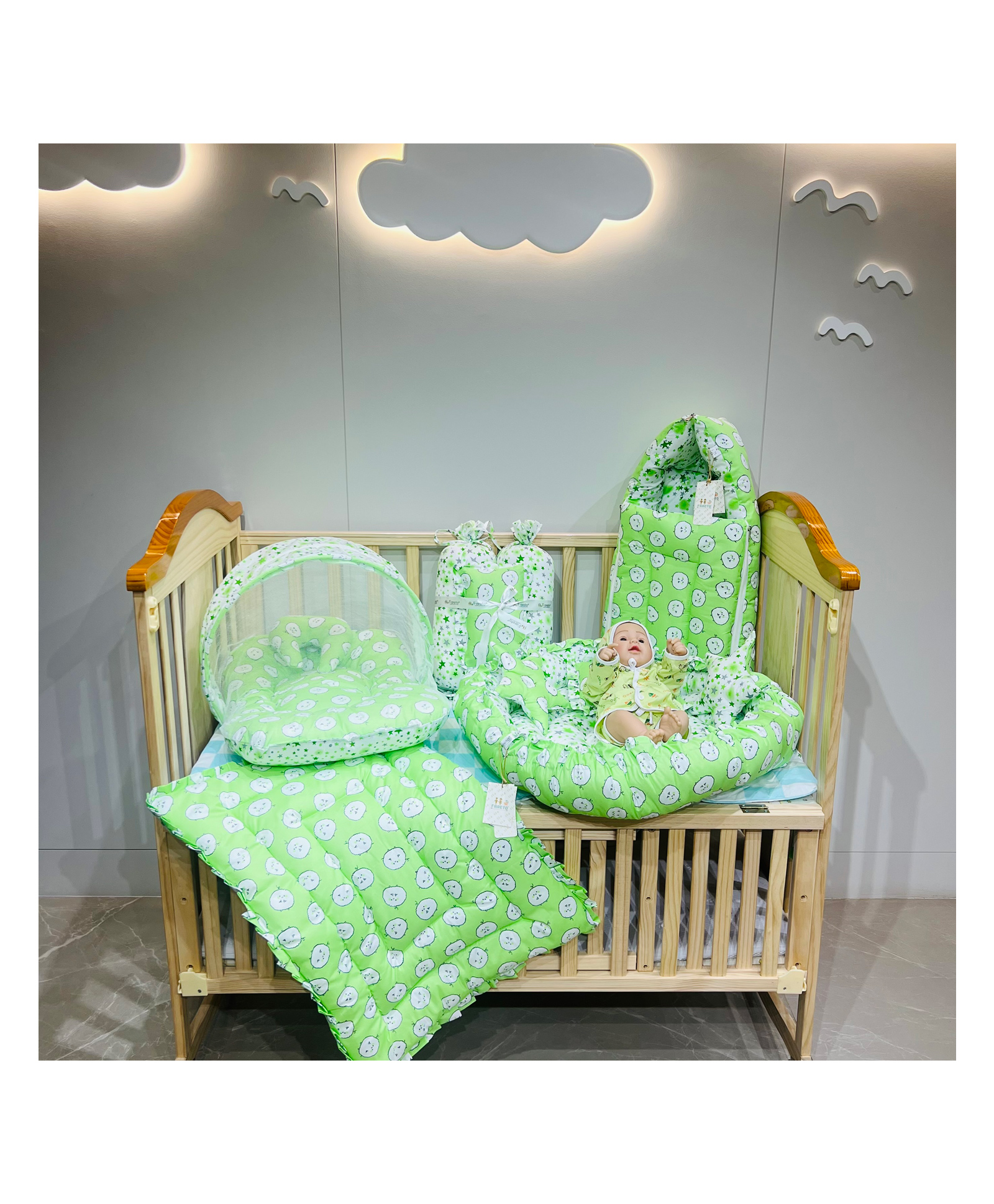 Fareto New Born Baby Full Bedding Set Combo Ship - aqua green-picture-18