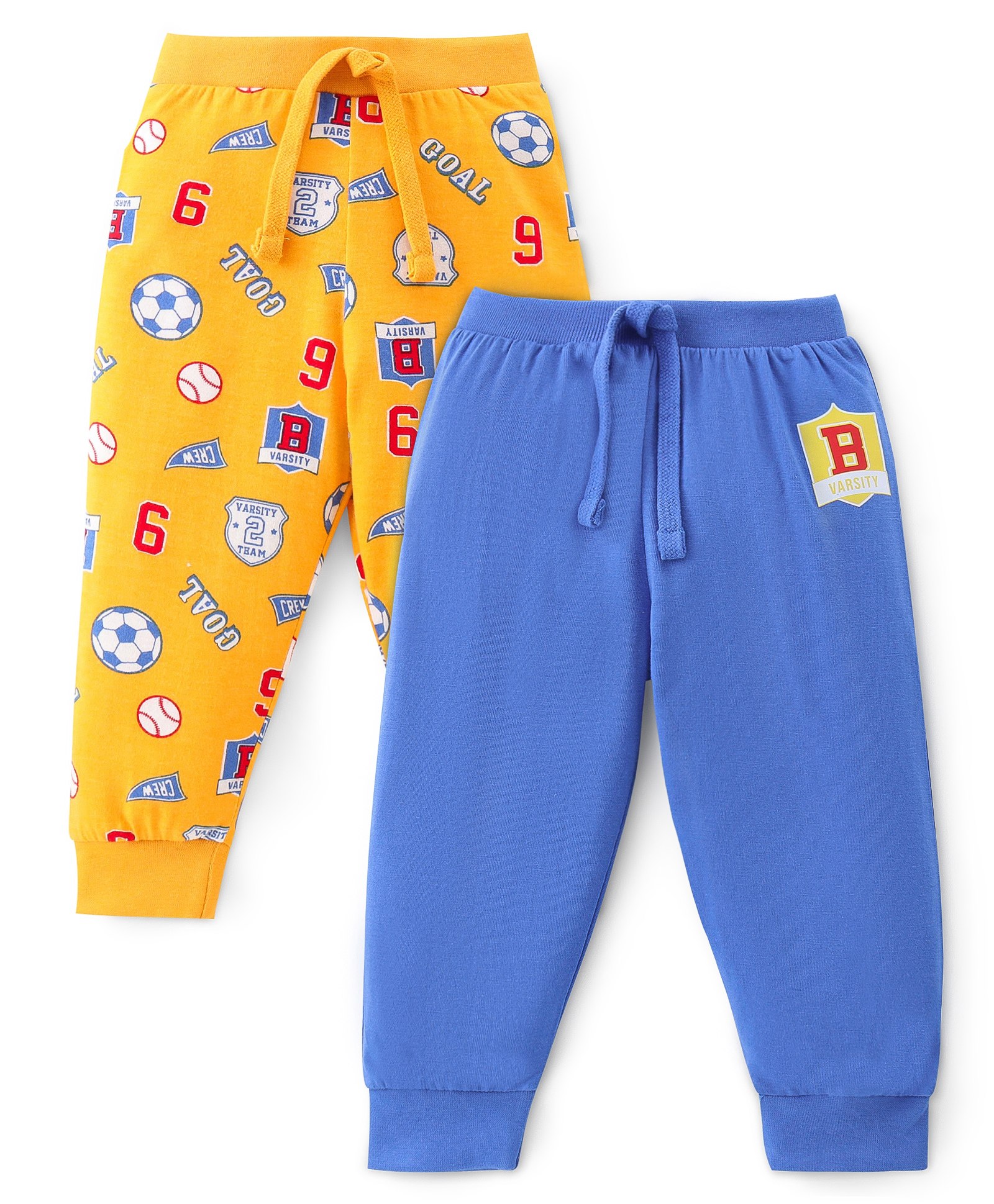 Babyhug Cotton Full Length Lounge Pants Football Print Pack of 2 - Blue & Yellow-image-28
