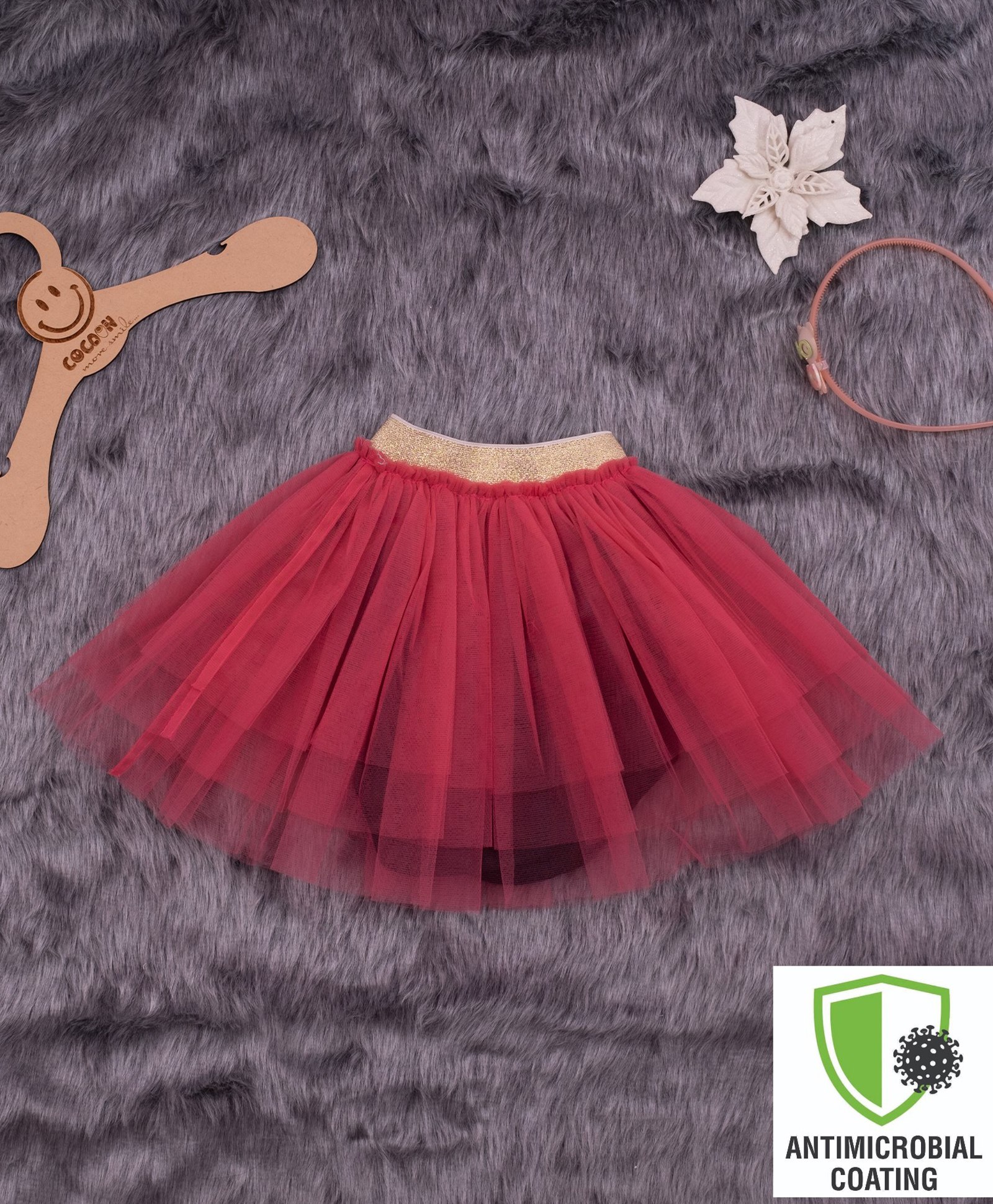 COCOON ORGANICS Soft Net Tutu Skirt And Attached Onesie With Antimicrobial Coating -  Red Black-image-2