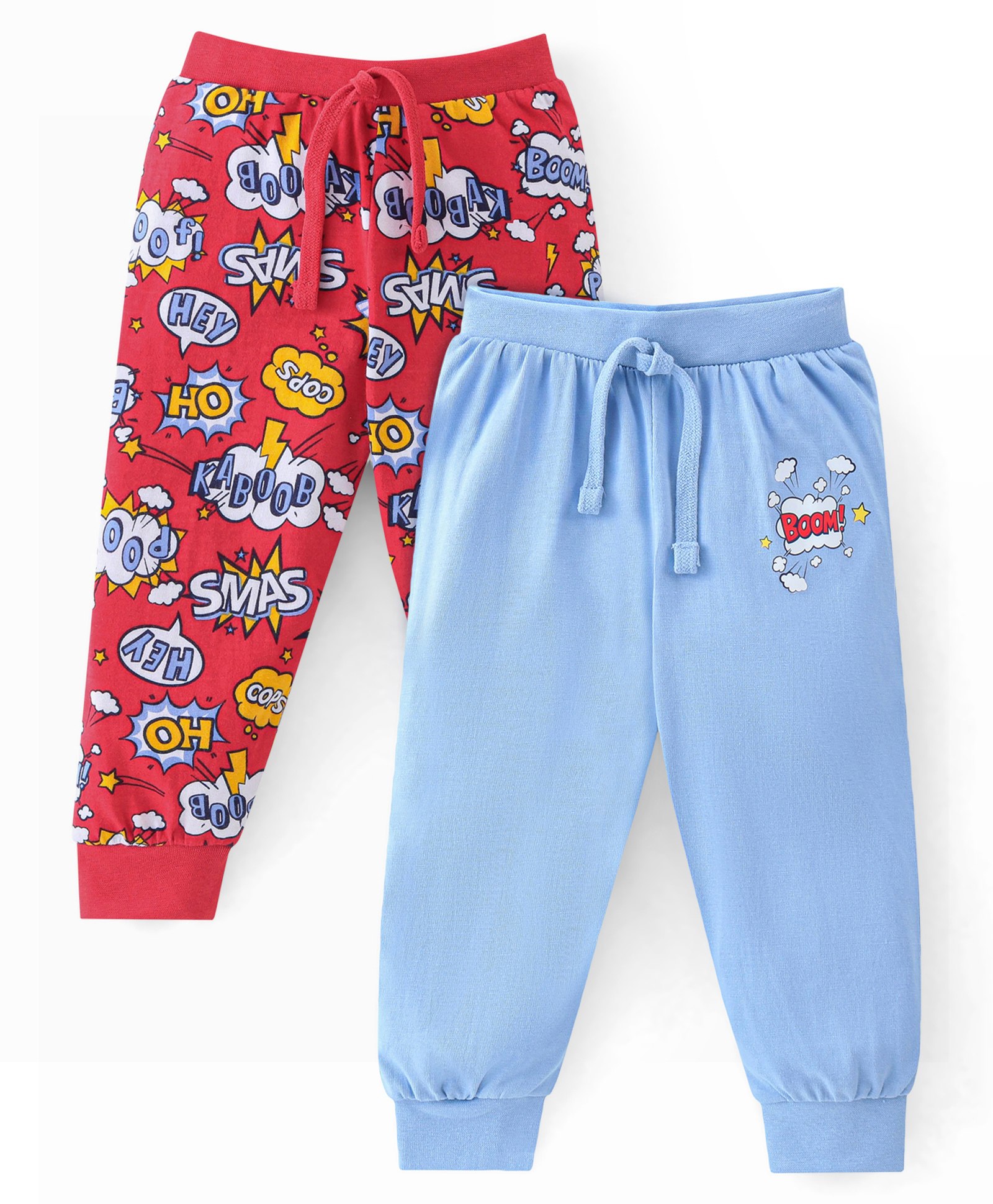 Babyhug Cotton Full Length Lounge Pants Text Print Pack of 2 - Blue & Red-image-25