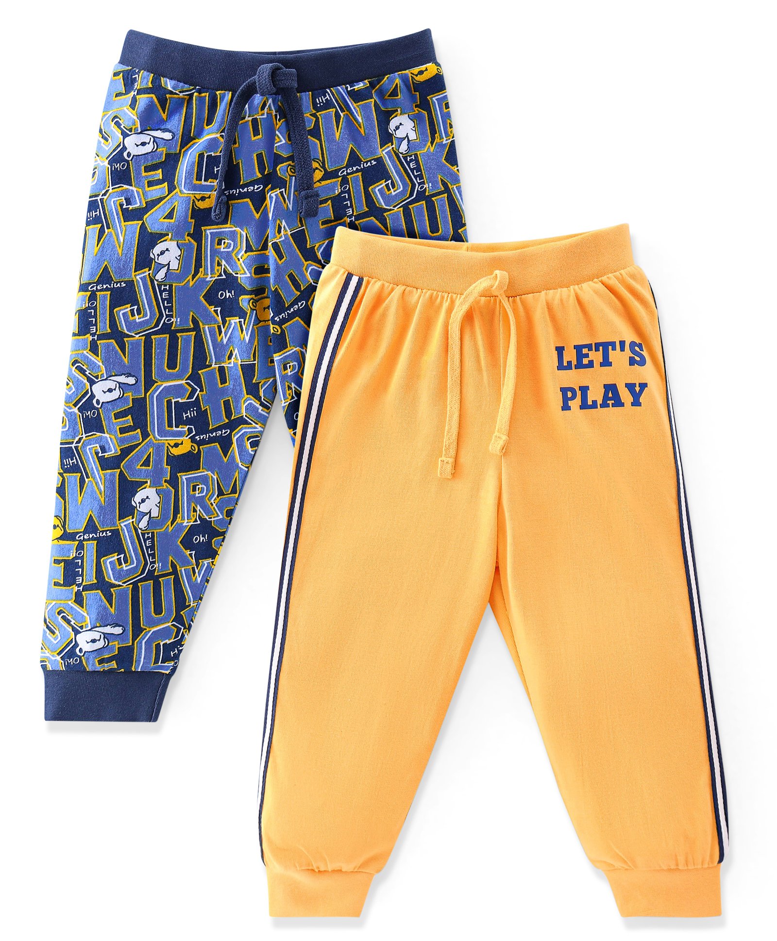 Babyhug Cotton Jersey Knit Full Length Lounge Pants Text Printed Pack of 2 - Yellow & Blue-picture-28