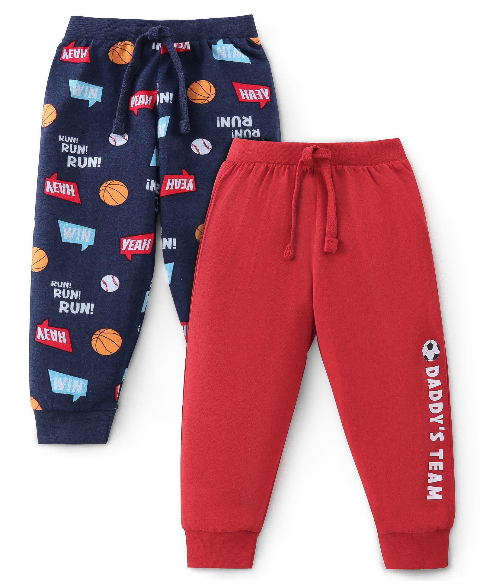 Babyhug Cotton Full Length Lounge Pant Text Printed Pack of 2 - Red & Blue-image-12