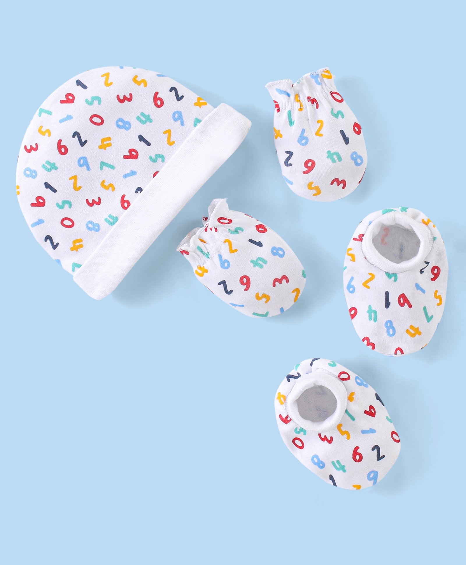 Babyhug 100% Cotton Knit Cap Mittens & Booties Number Print - Multicolour-image-45