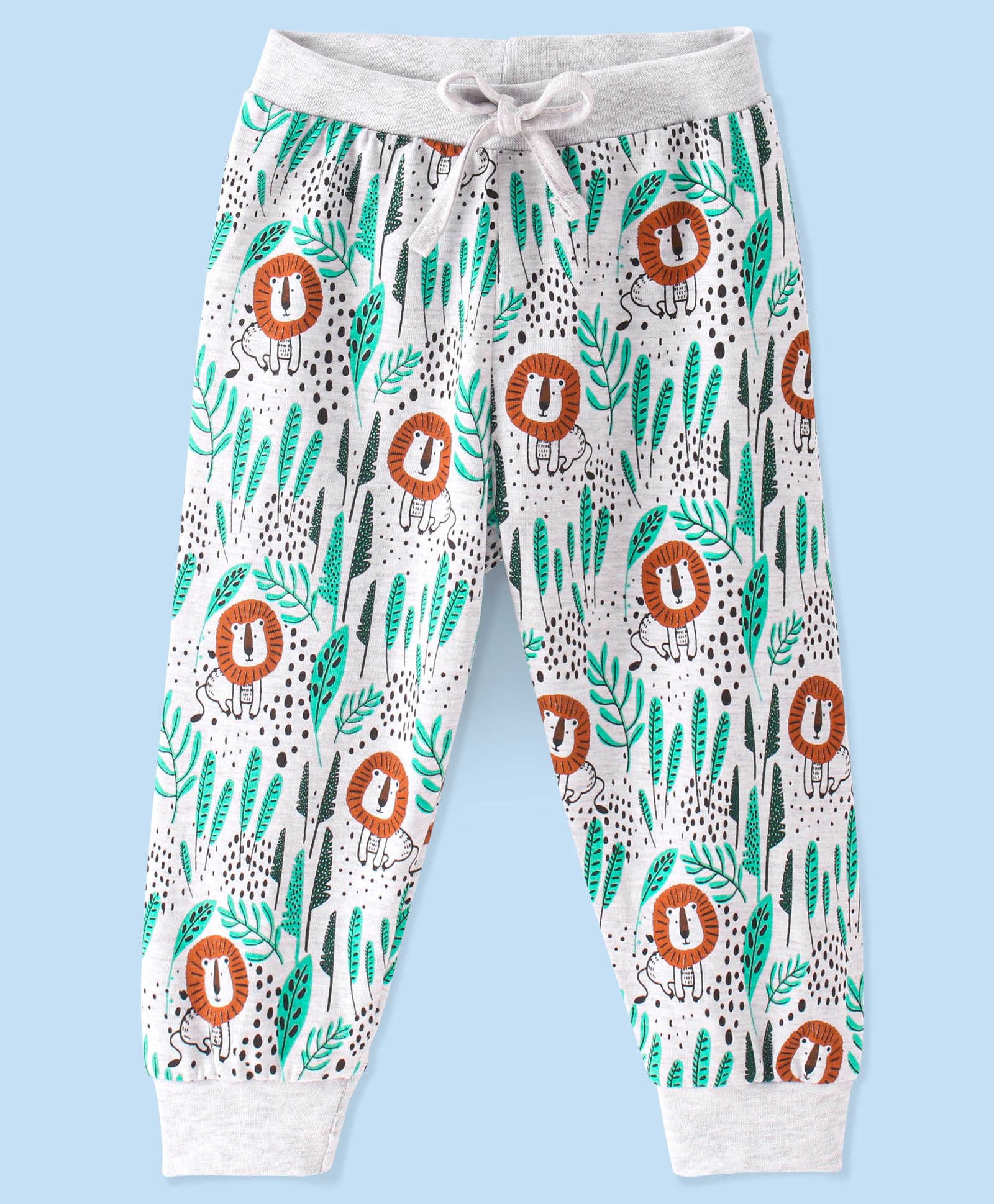 Babyhug Cotton Jersey Knit Full Length Lounge Pant Lion Printed - Grey-image-42