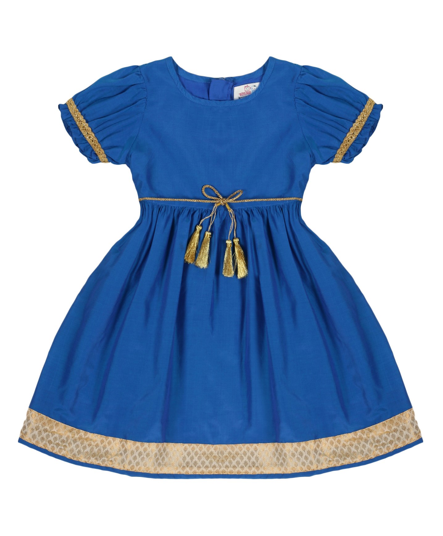 Young Birds Half Sleeves Gota Lace Embellished Dress - Marine Blue-image-23