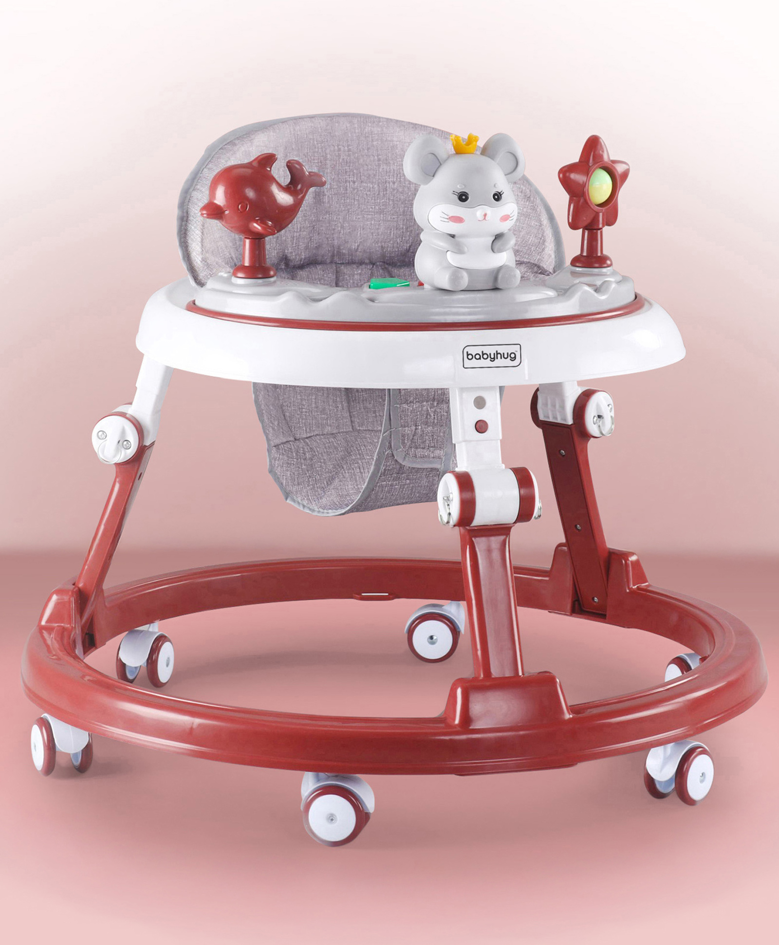 Babyhug Premium Multifunctional 360 Baby Walker with 2 Level Height Adjustment & Musical Play Tray Cum Feeding Tray - Red-picture-24