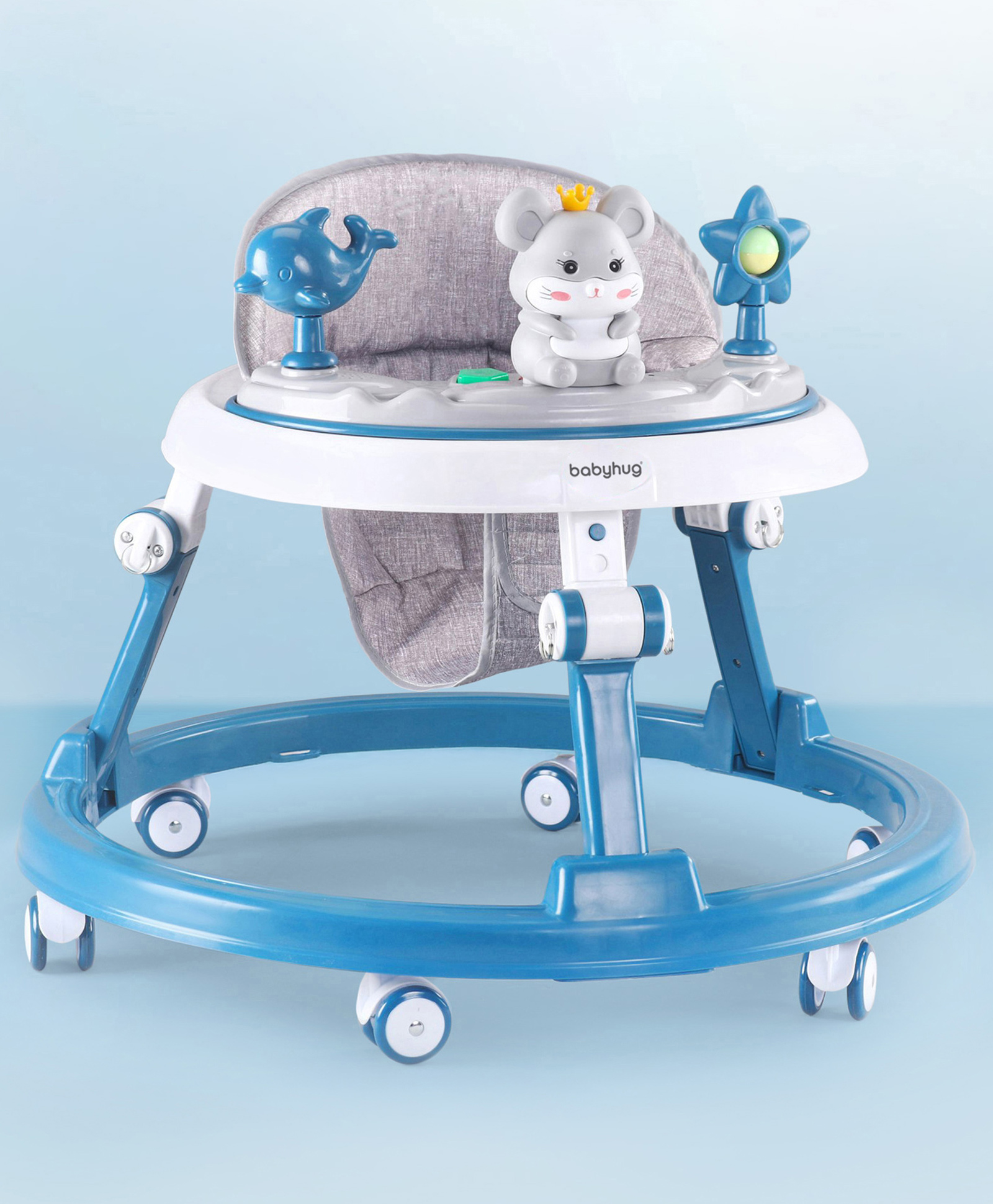 Multifunctional 360 Degree Baby Walker with 2 Level Height Adjustment & Musical Play Tray Cum Feeding Tray -Blue