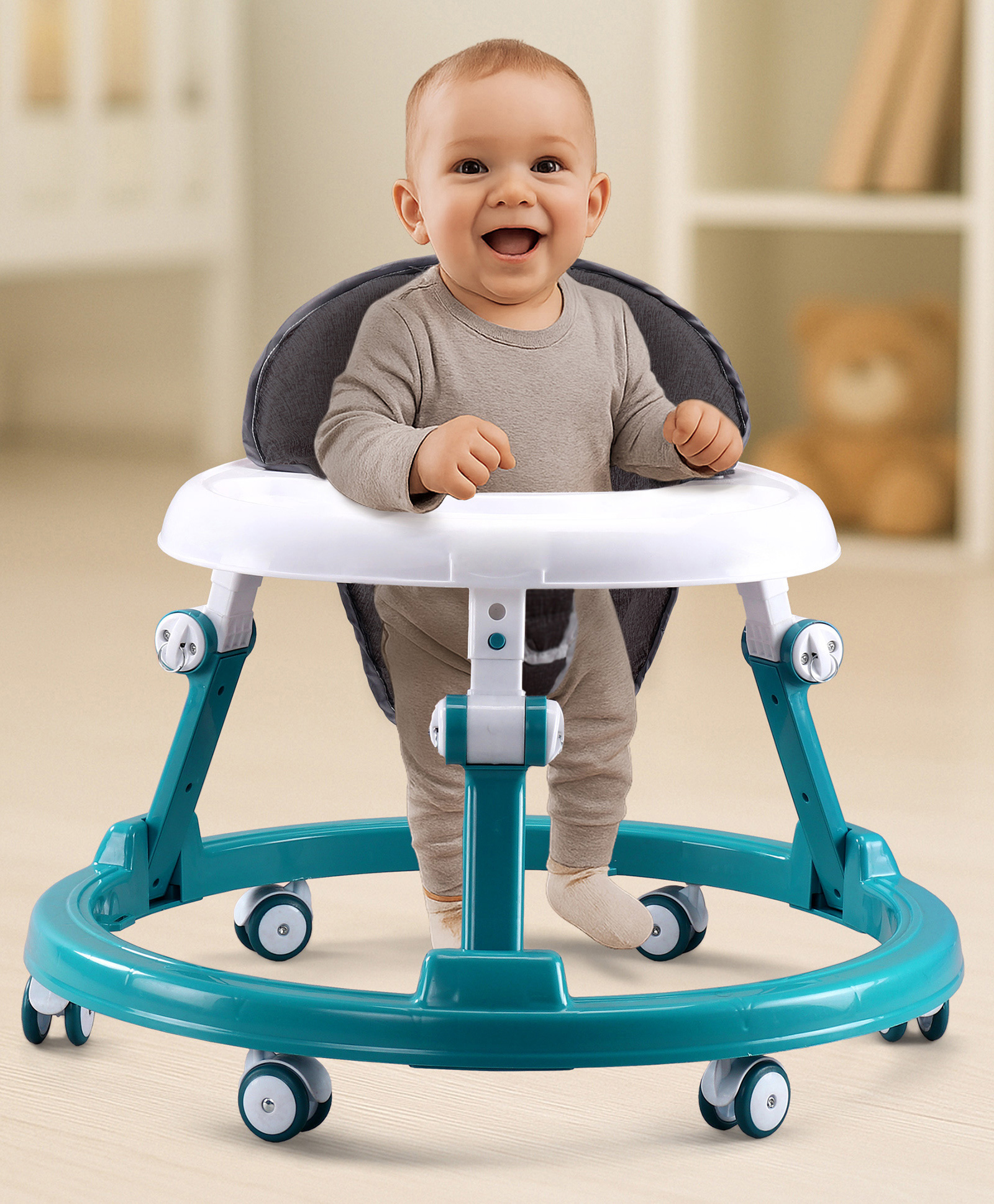 fab n funky Baby Elegant 360° Multi Functional Baby Walker with Multi Level Height Adjustment & Activity cum Feeding Tray - Green-picture-29