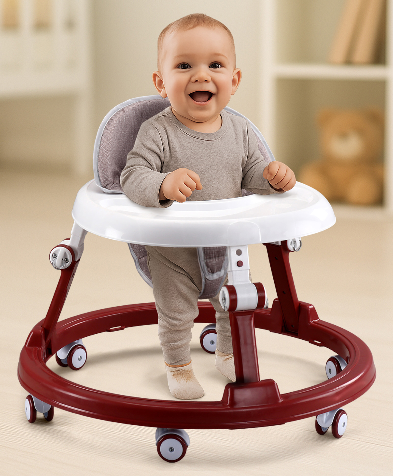 Baby Elegant 360° Multi Functional Baby Walker with Multi Level Height Adjustment & Activity cum Feeding Tray - Red-image-47
