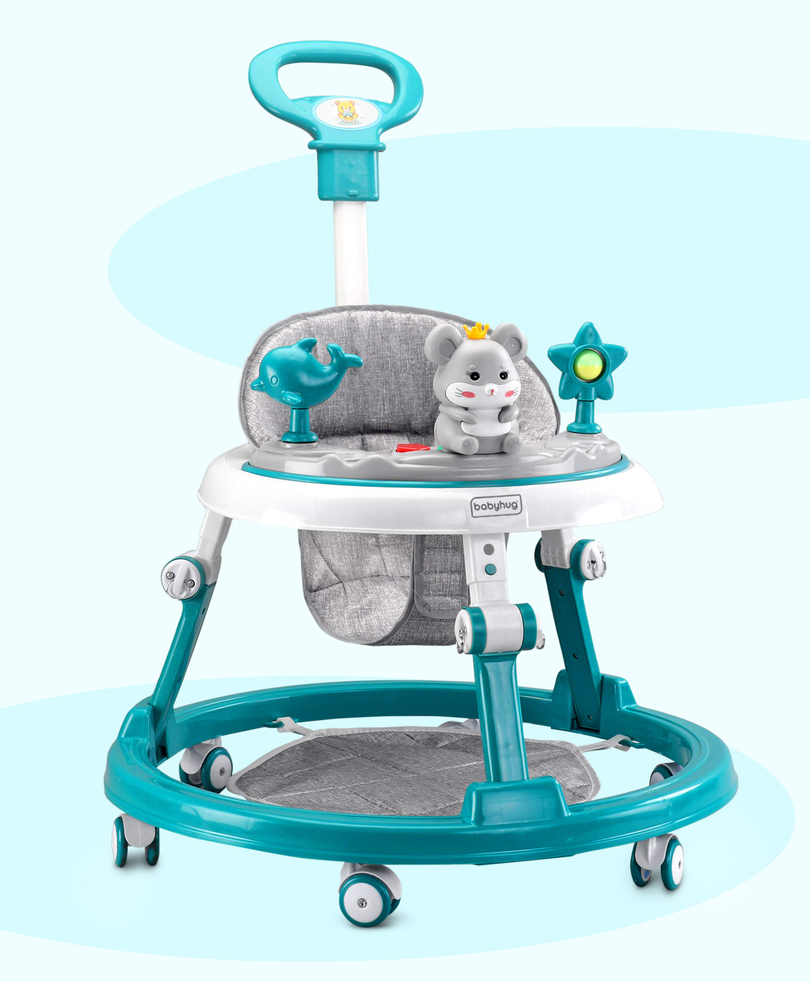 fab n funky Multifunctional 360 Degree Baby Walker with 2-level Height Adjustment & Musical Play Tray Cum Feeding Tray with Parent Handle- Green-picture-32
