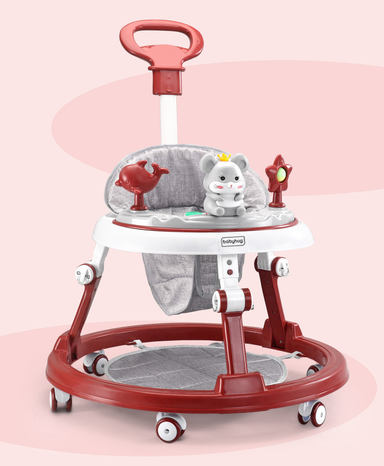 fab n funky Multifunctional 360 Degree Baby Walker with 2-level Height Adjustment & Musical Play Tray Cum Feeding Tray with Parent Handle- Red-picture-25