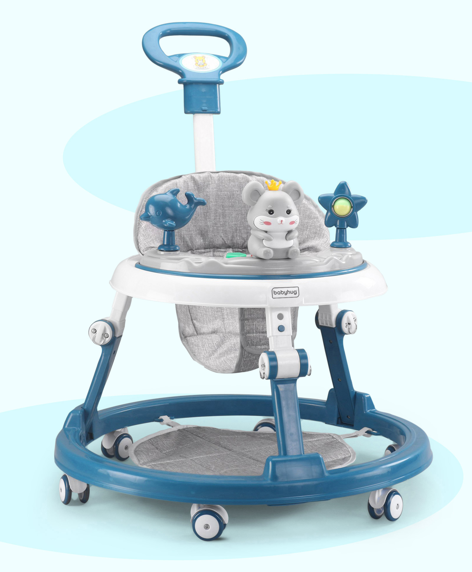 fab n funky Multifunctional 360 Degree Baby Walker with 2-level Height Adjustment & Musical Play Tray Cum Feeding Tray with Parent Handle- Blue-picture-33