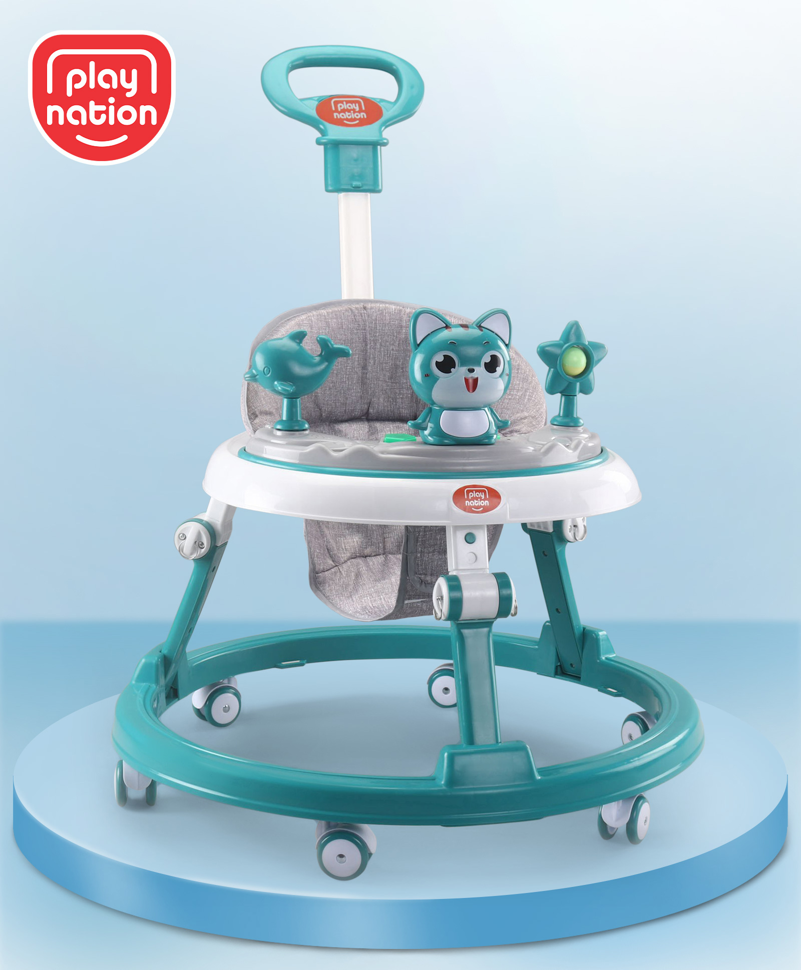 Play Nation Multifunctional 360 Degree Baby Walker with 2 level Height Adjustment & Musical Play Tray Cum Feeding Tray with Parent Handle-  Greeen-image-12