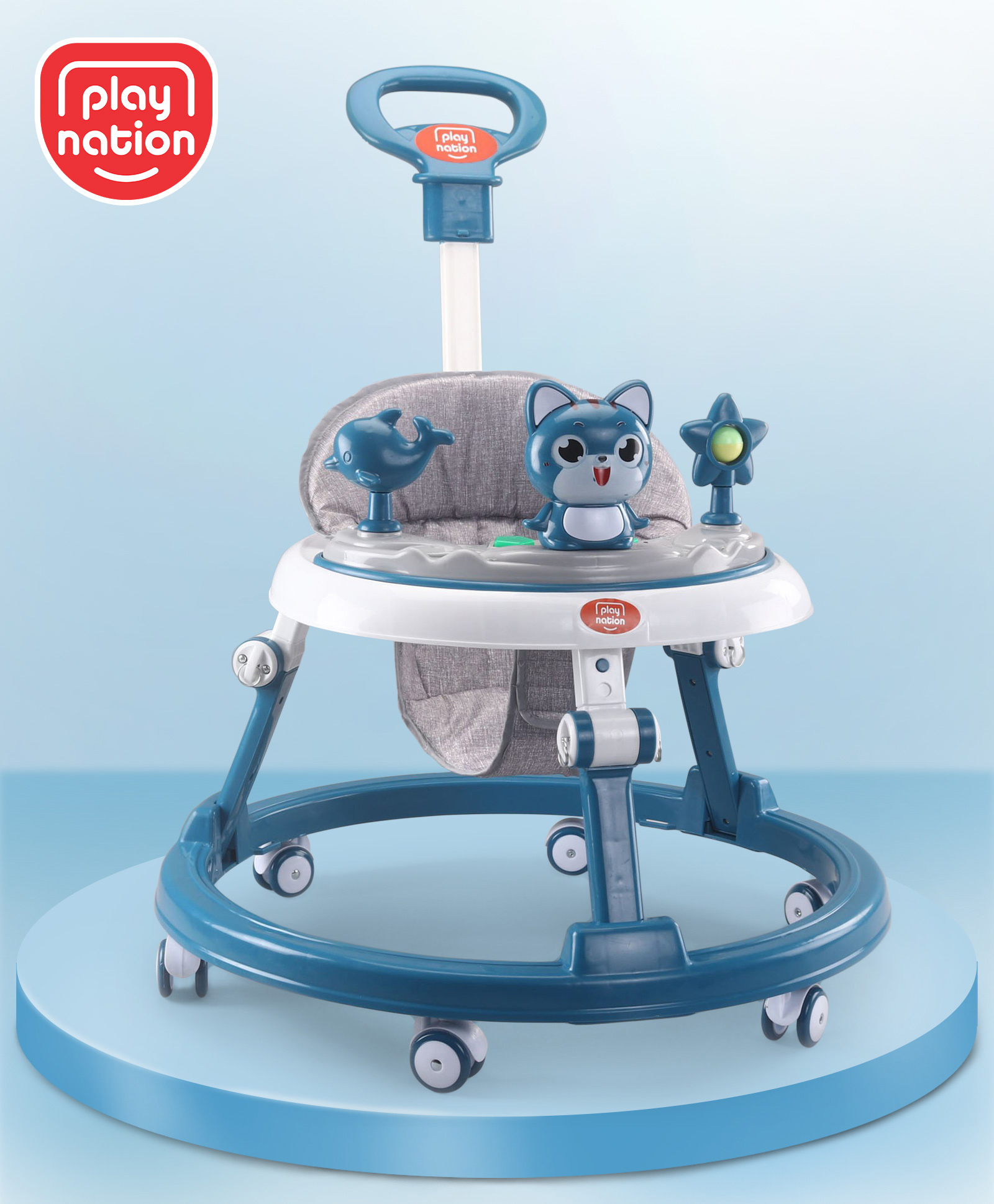 Play Nation Multifunctional 360 Degree Baby Walker with 2 level Height Adjustment & Musical Play Tray Cum Feeding Tray with Parent Handle-  Blue-image-13