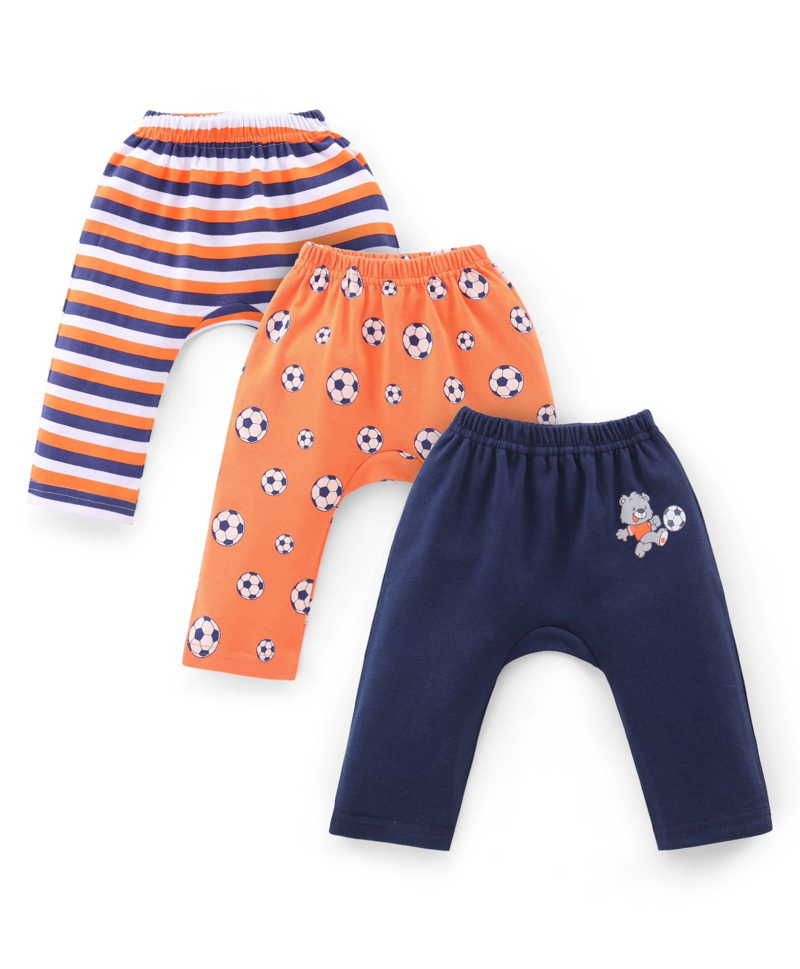 Babyhug Cotton Knit Full Length Football Print Diaper Pants Pack of 3 - Multicolour-picture-25