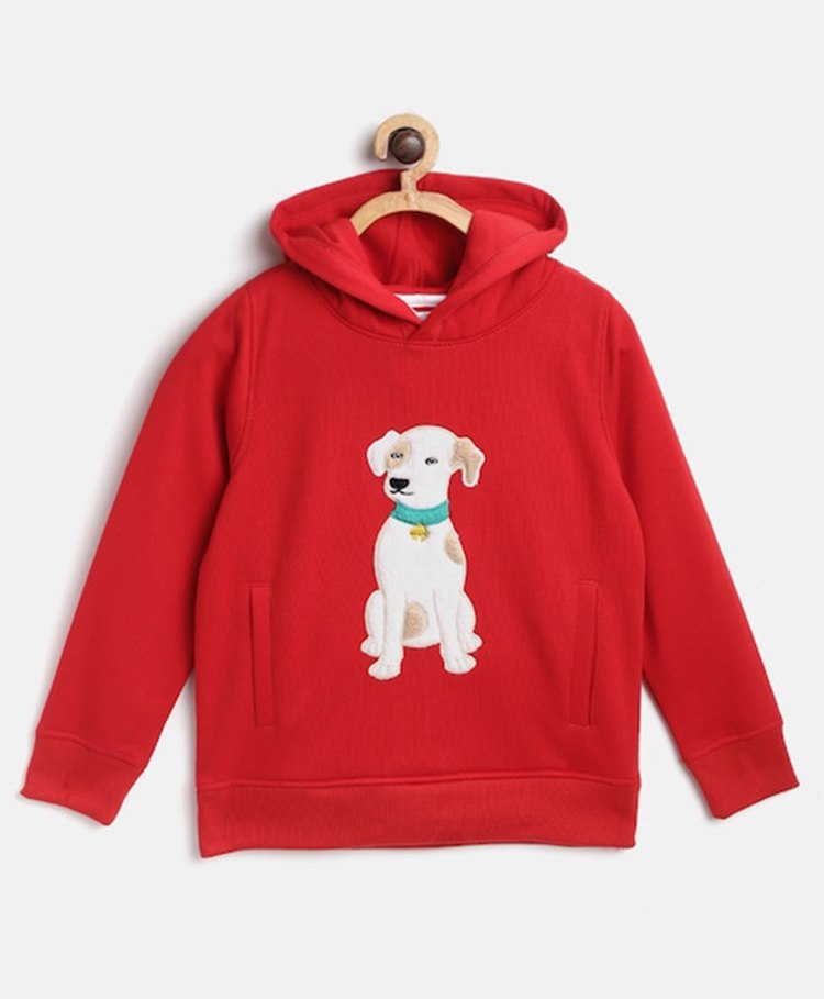 Cherry Crumble By Nitt Hyman Full Sleeves Dog Detailed Hooded Sweatshirt - Red-picture-27